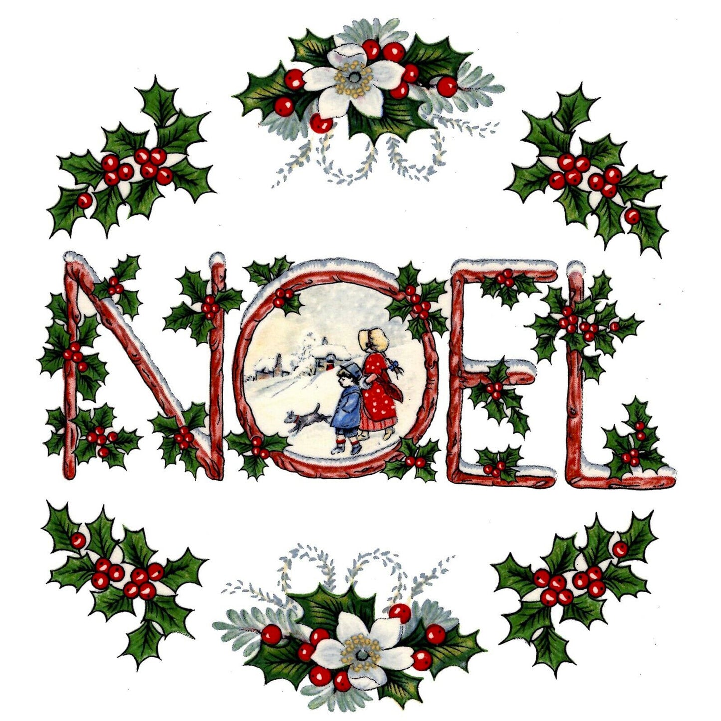 Christmas Vintage Noel Holly Berries Overglaze Waterslide Ceramic Decals