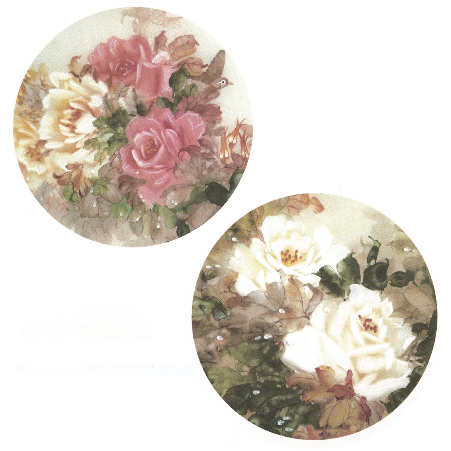 Pink and White Rose Set Overglaze Waterslide Ceramic Decals