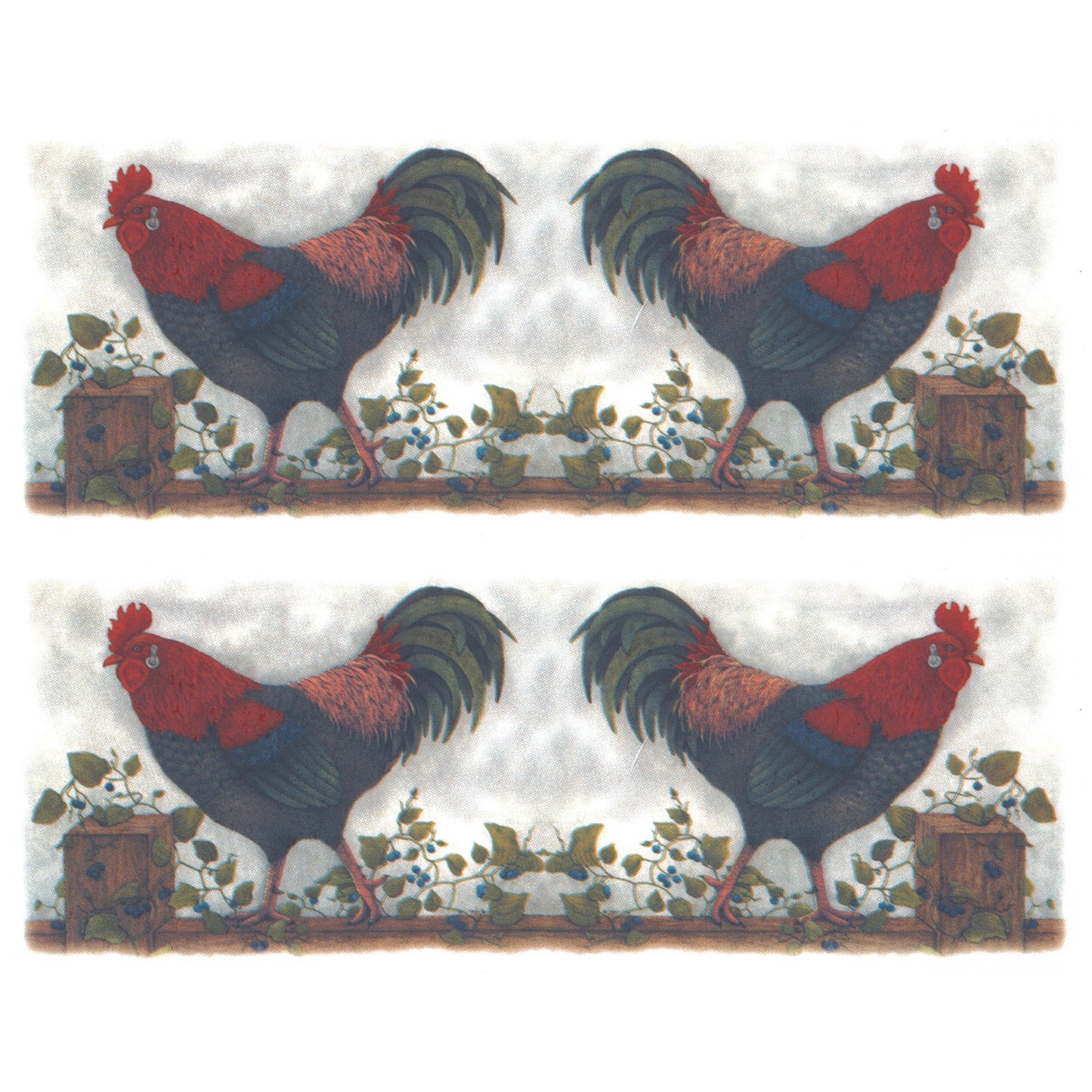 Rooster Trailing Ivy Mug Wrap 8 Inch 2 pcs Overglaze Waterslide Ceramic Decal