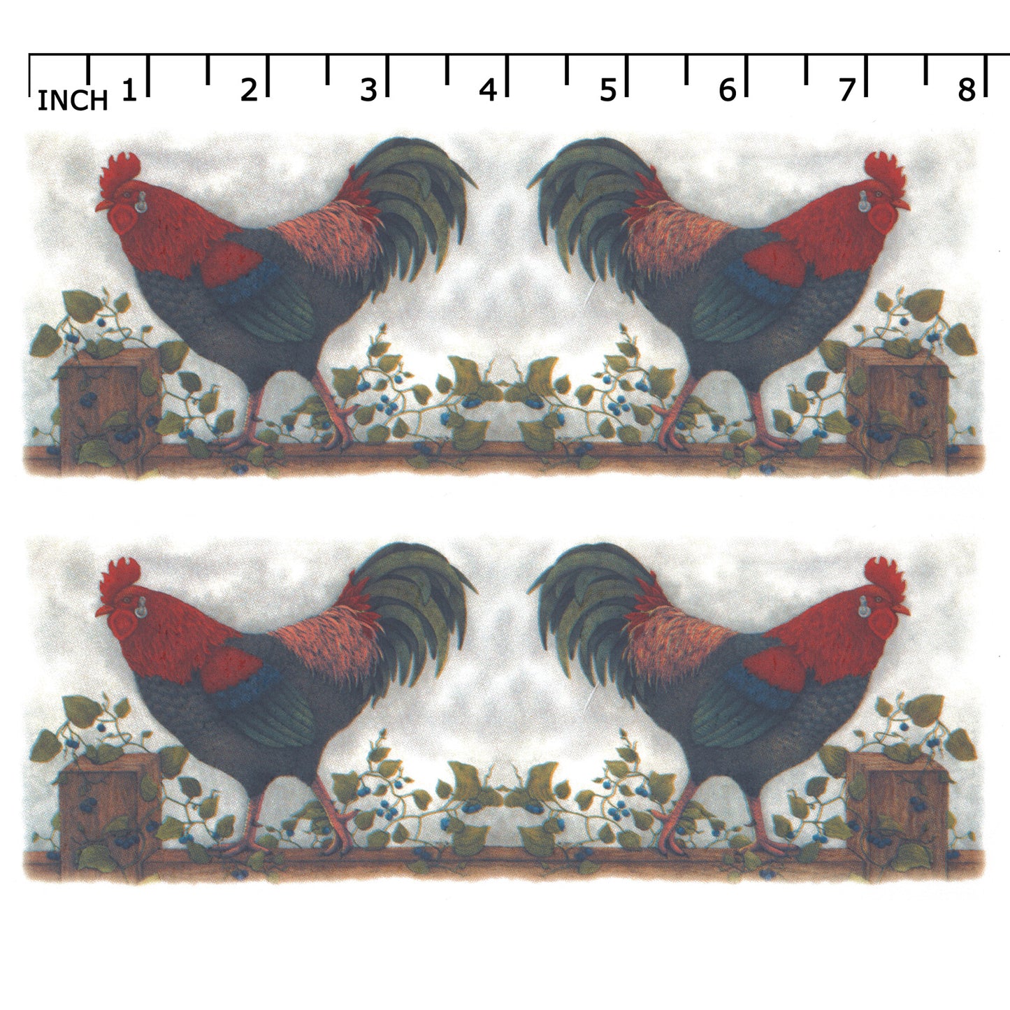 Rooster Trailing Ivy Mug Wrap 8 Inch 2 pcs Overglaze Waterslide Ceramic Decal
