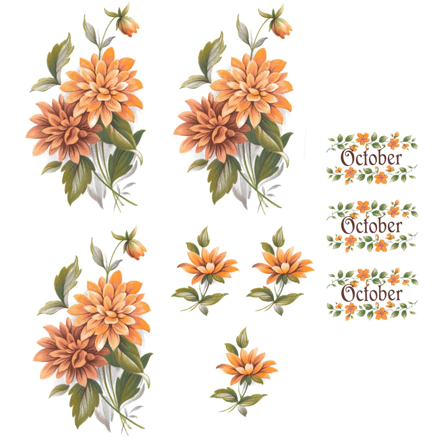 Marigold Flowers Overglaze Ceramic Decals