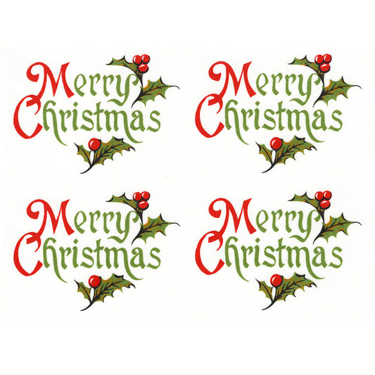 Merry Christmas with Holly Overglaze Waterslide Ceramic Decals