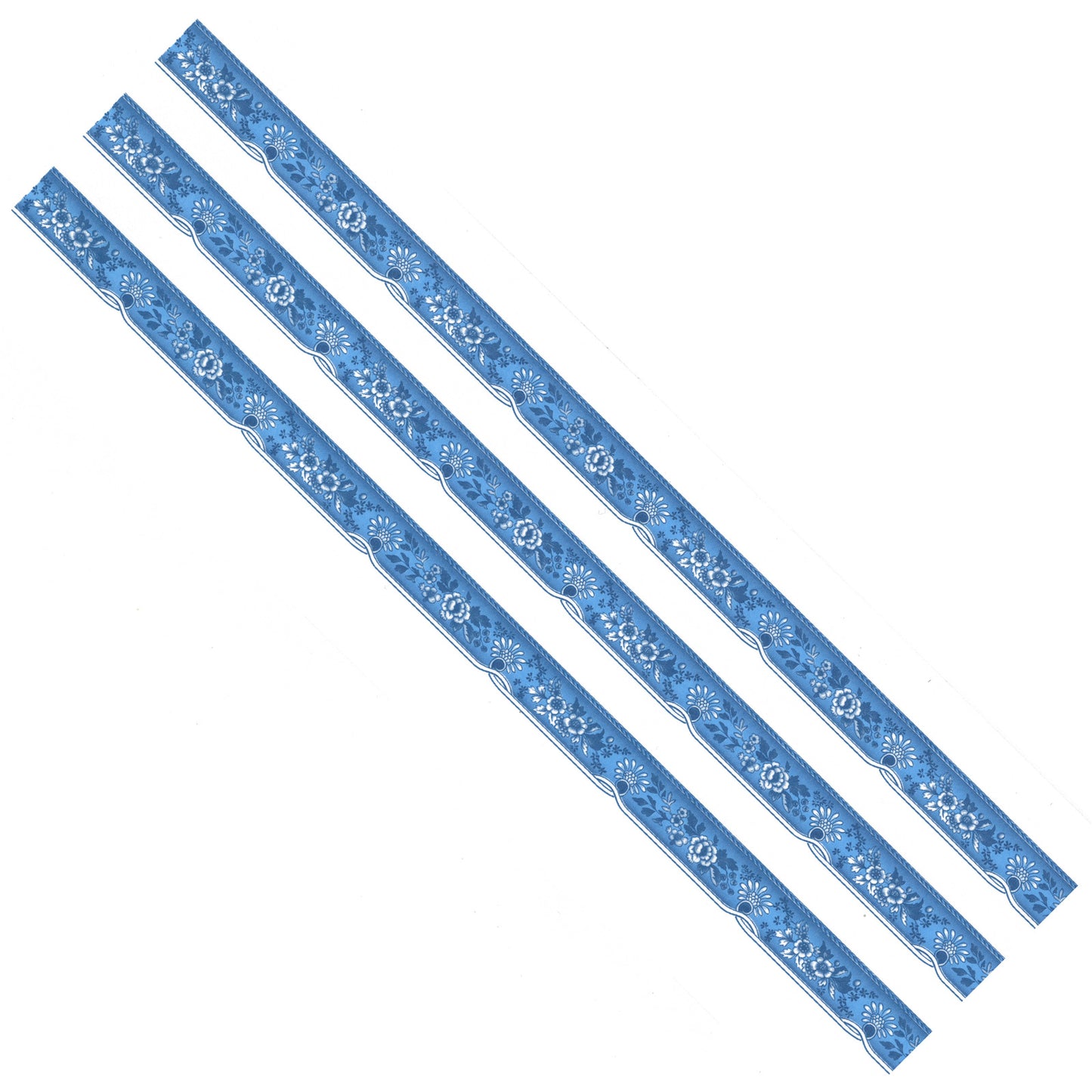Blue Floral Border Retro Border 11.5 Inch 3 pcs Overglaze Waterslide Ceramic Decals