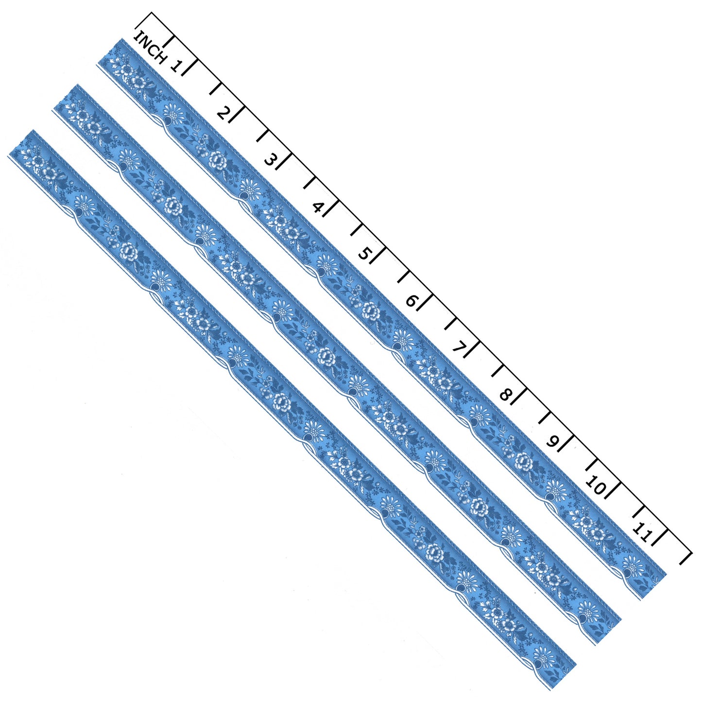 Blue Floral Border Retro Border 11.5 Inch 3 pcs Overglaze Waterslide Ceramic Decals