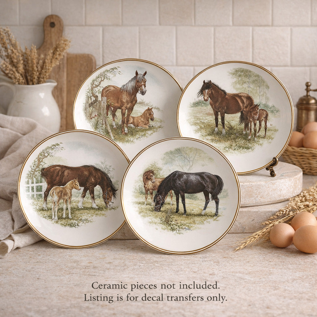 Horse Colt 4 pc Set Overglaze Waterslide Ceramic Decals