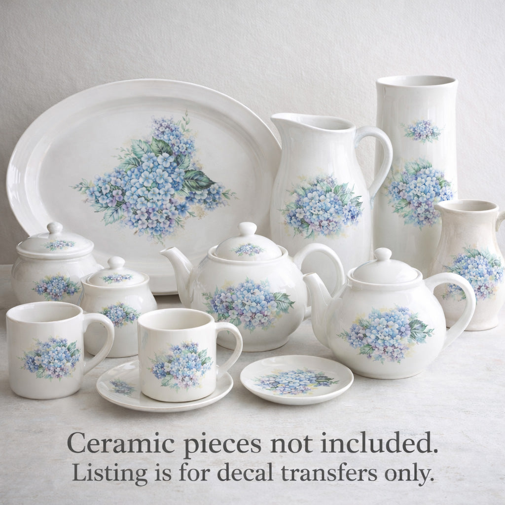Hydrangea Flower Blue Purple Overglaze Ceramic Decals