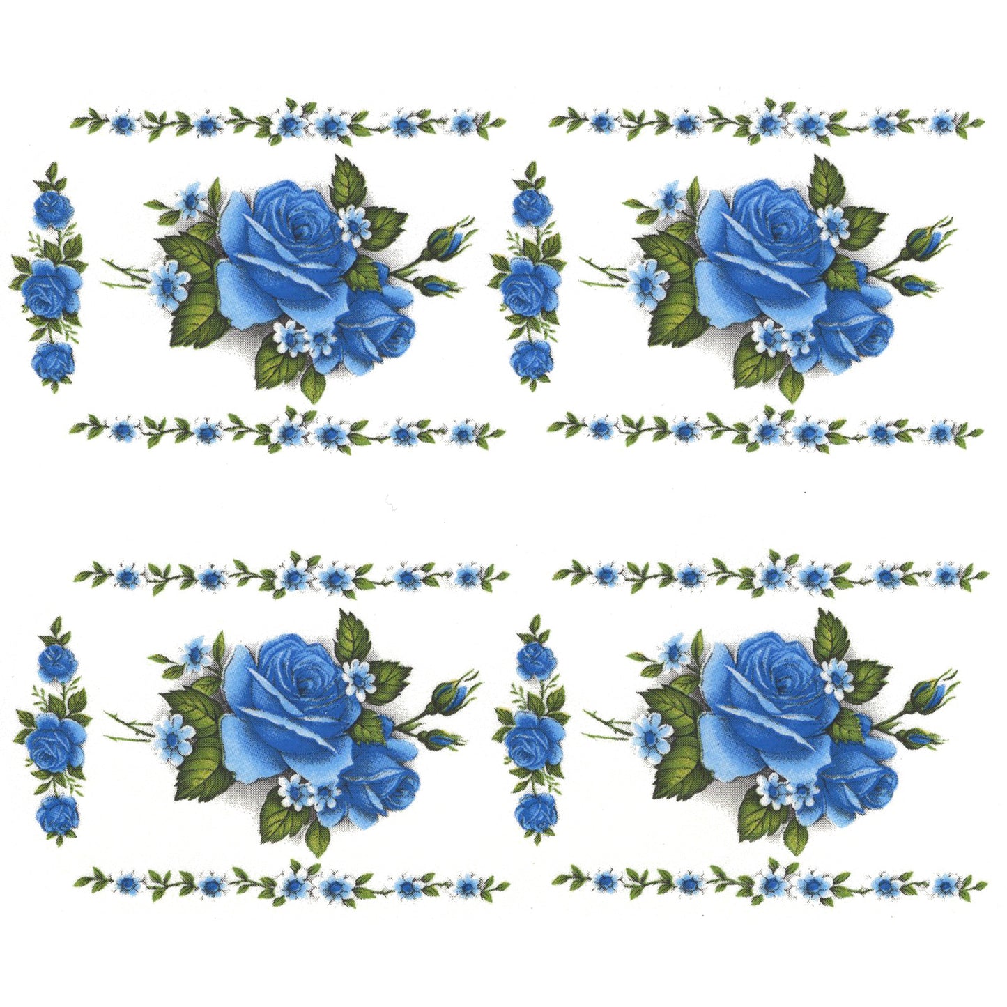 Rose Blue Flower Borders Overglaze Waterslide Ceramic Decals