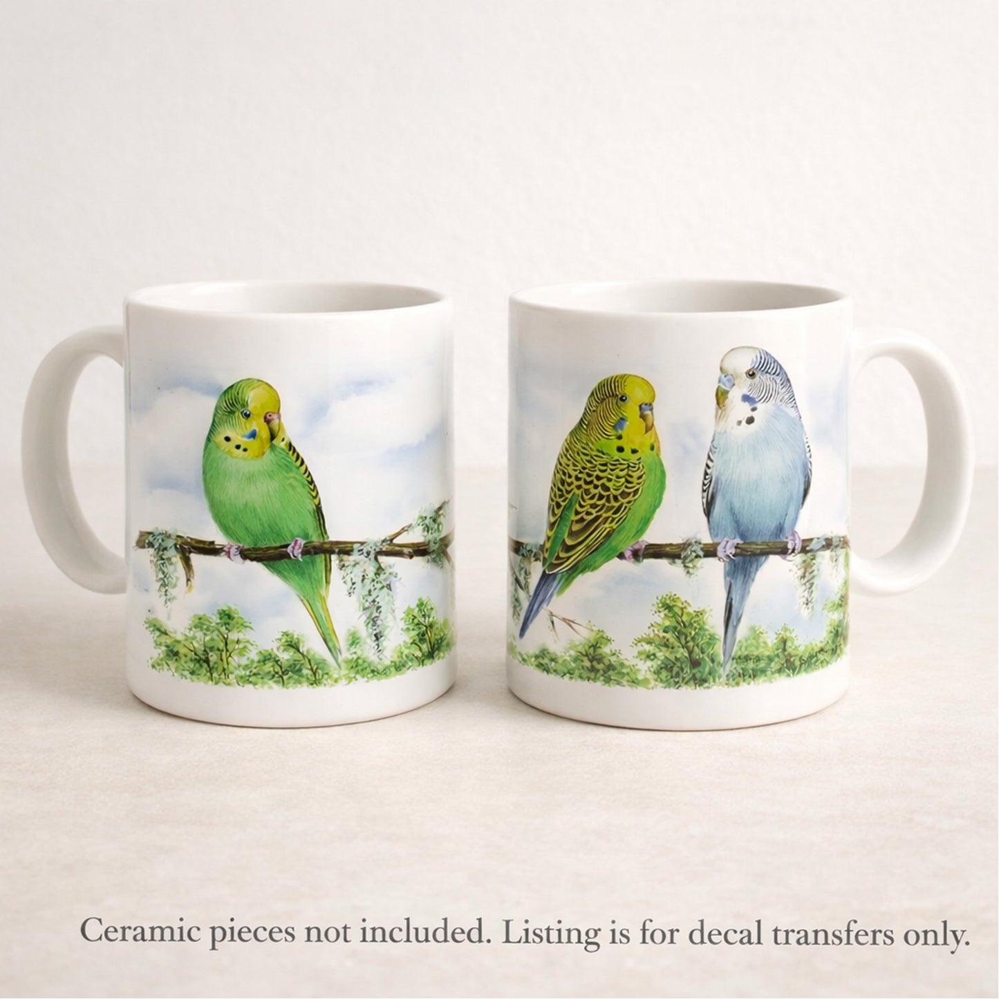 Parakeet Budgie Mug Wrap 2pcs 7.5 Inch Overglaze Waterslide Ceramic Decal