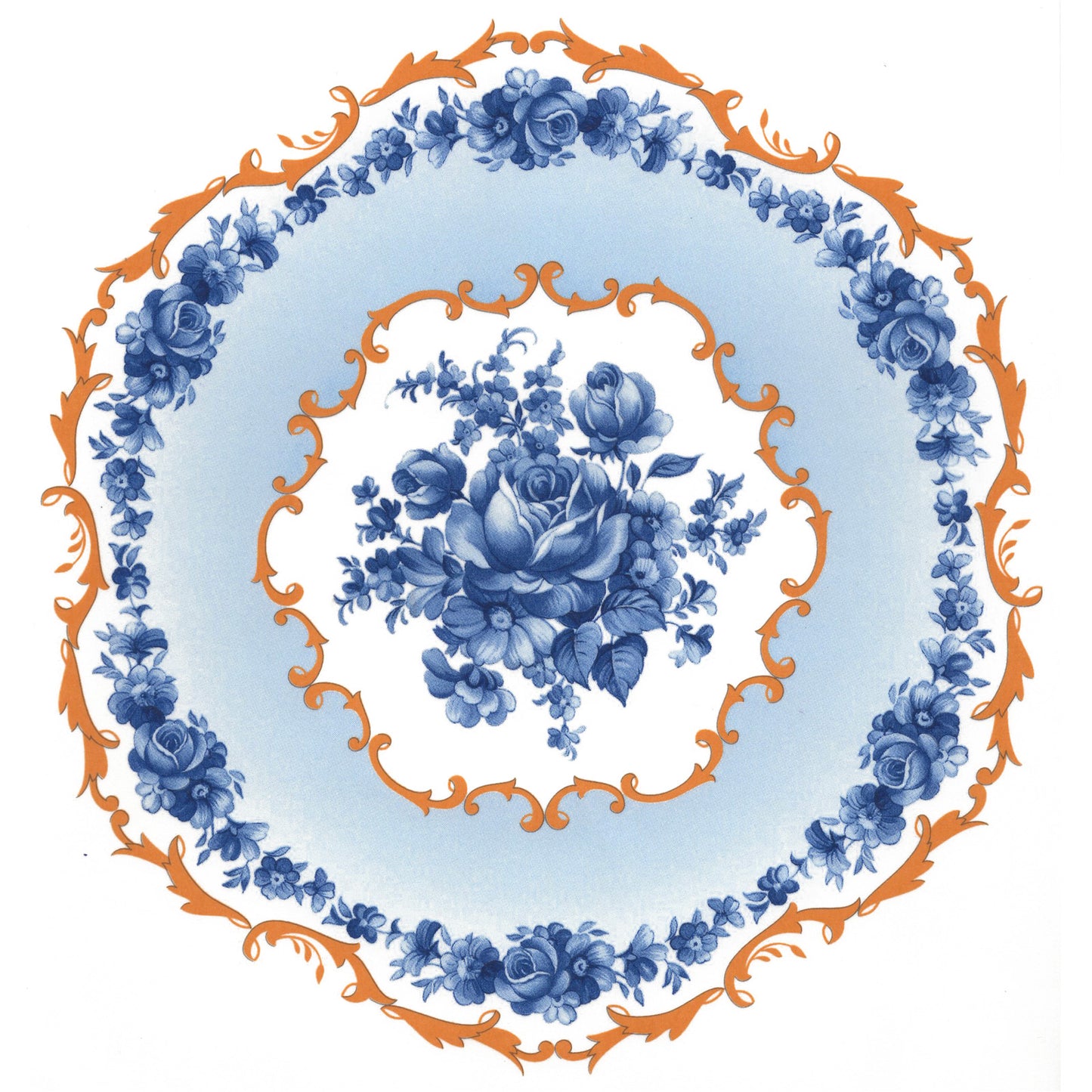 Blue Rose Flower with Gold Accents and Background Overglaze Ceramic Decals