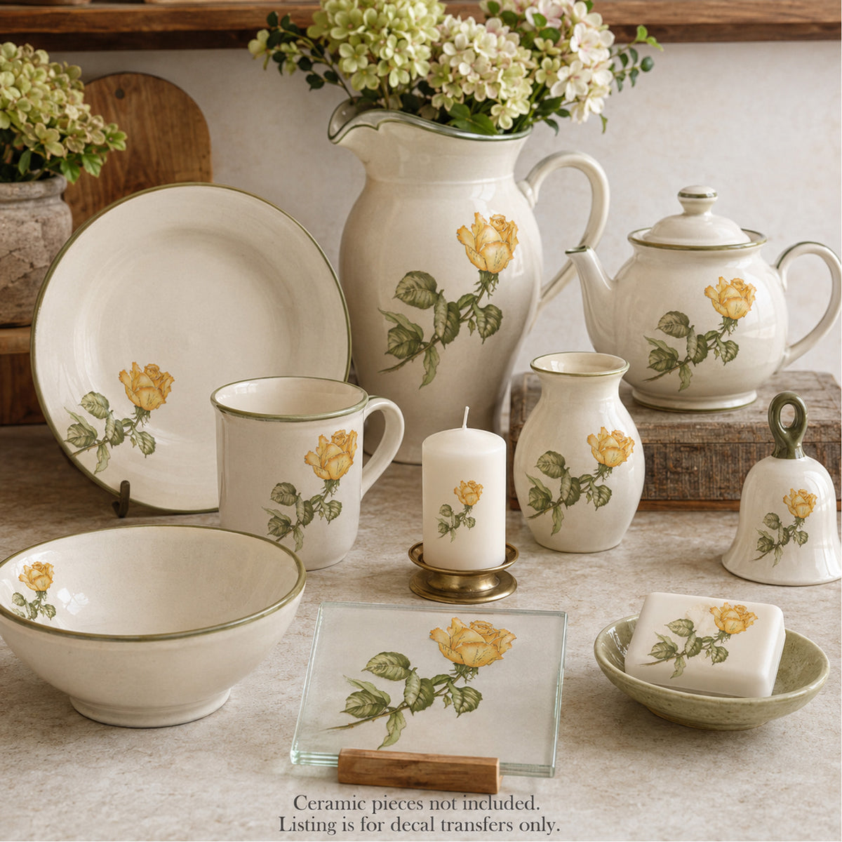 Yellow Roses Overglaze Ceramic Decals