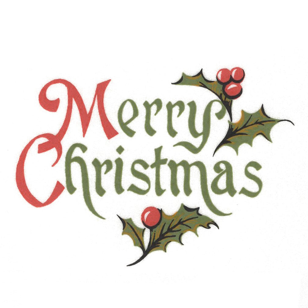 Merry Christmas with Holly Overglaze Ceramic Decals