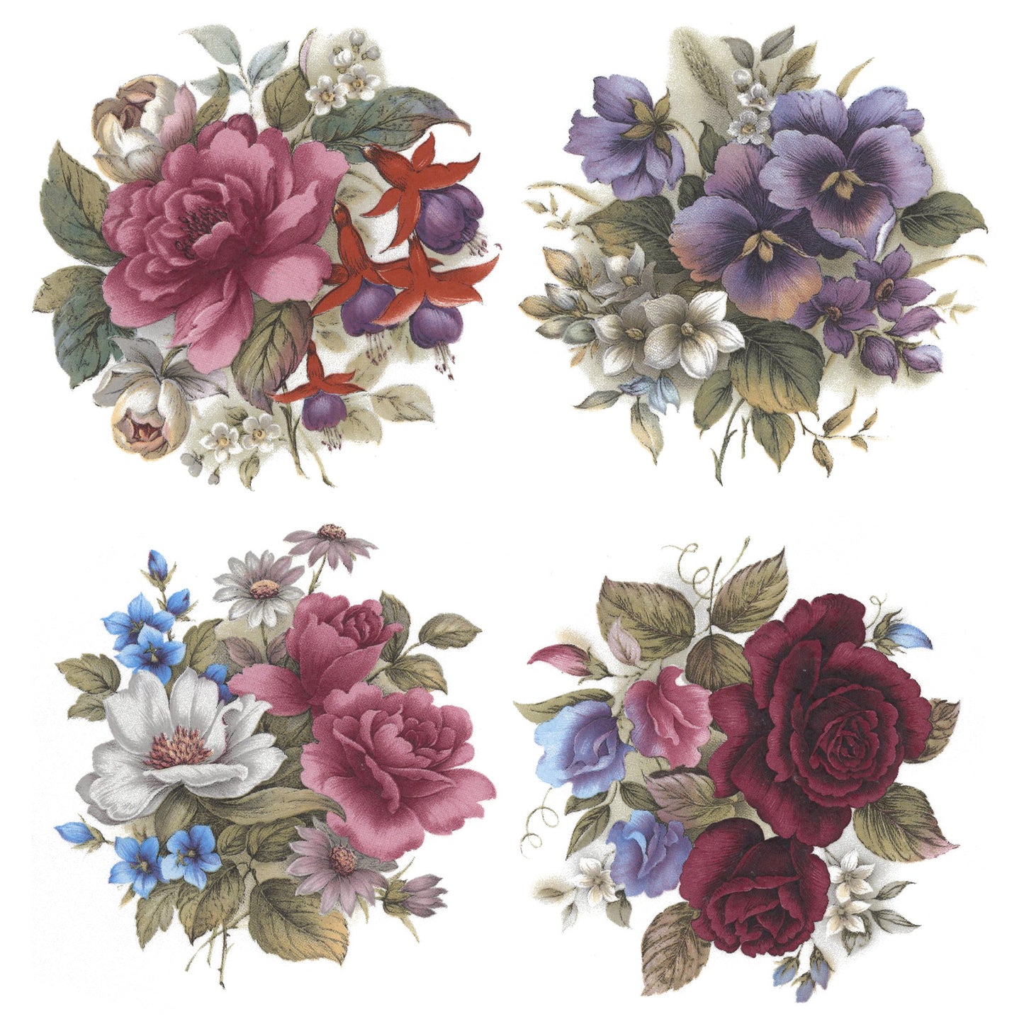 Summer Flower Bouquet Set of Overglaze Waterslide Ceramic Decals