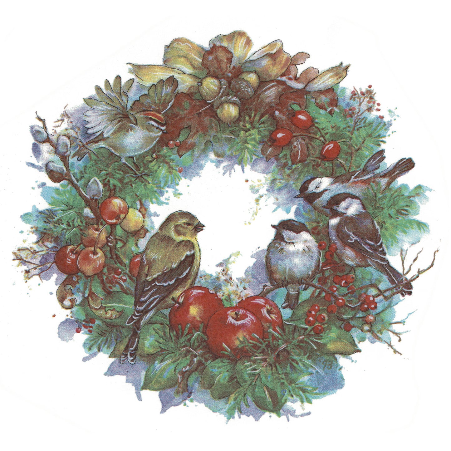 Christmas Wreath Chickadee Goldfinch Wren Overglaze Ceramic Decals