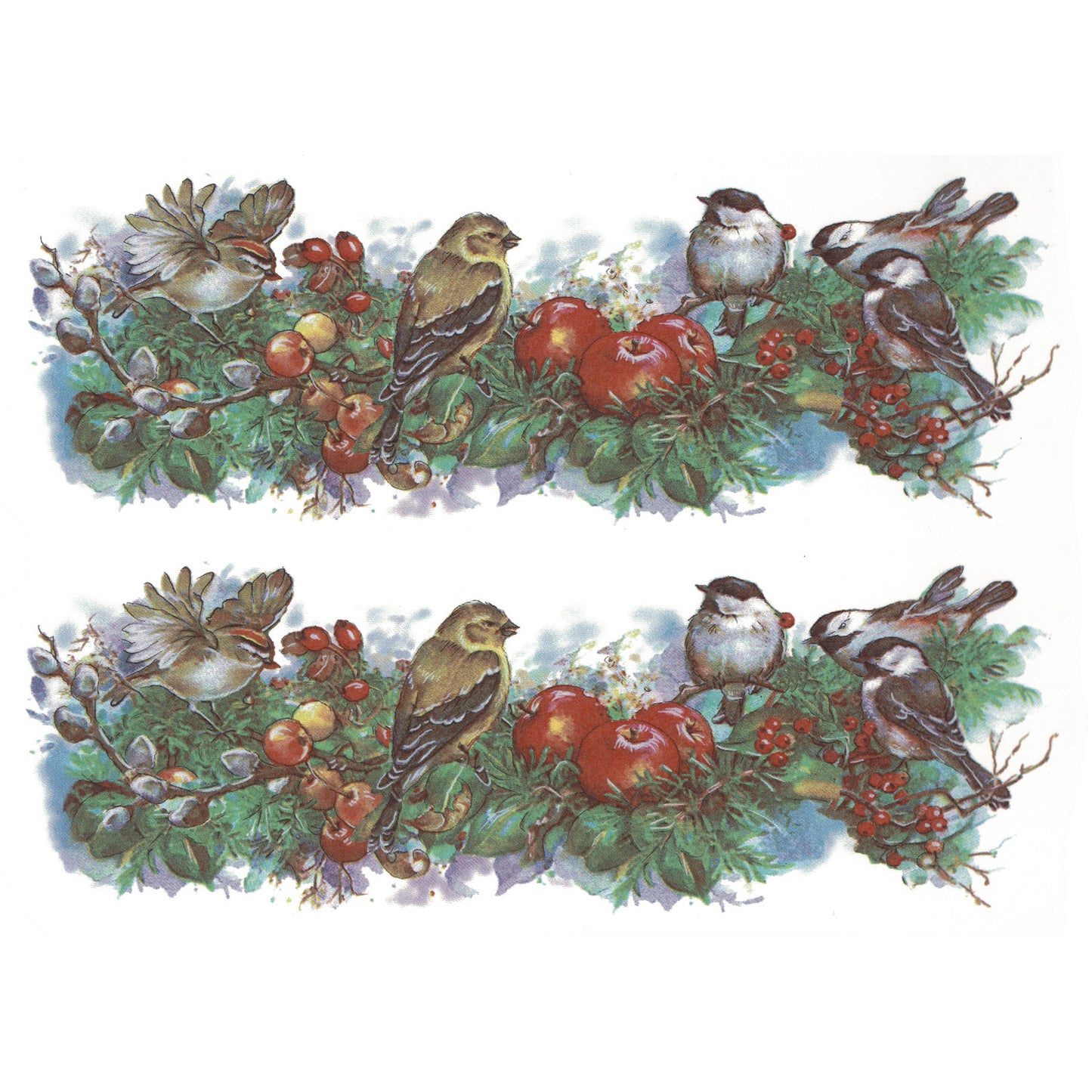 Christmas Wreath Chickadee Goldfinch Wren Mug Wraps Overglaze Ceramic Decals