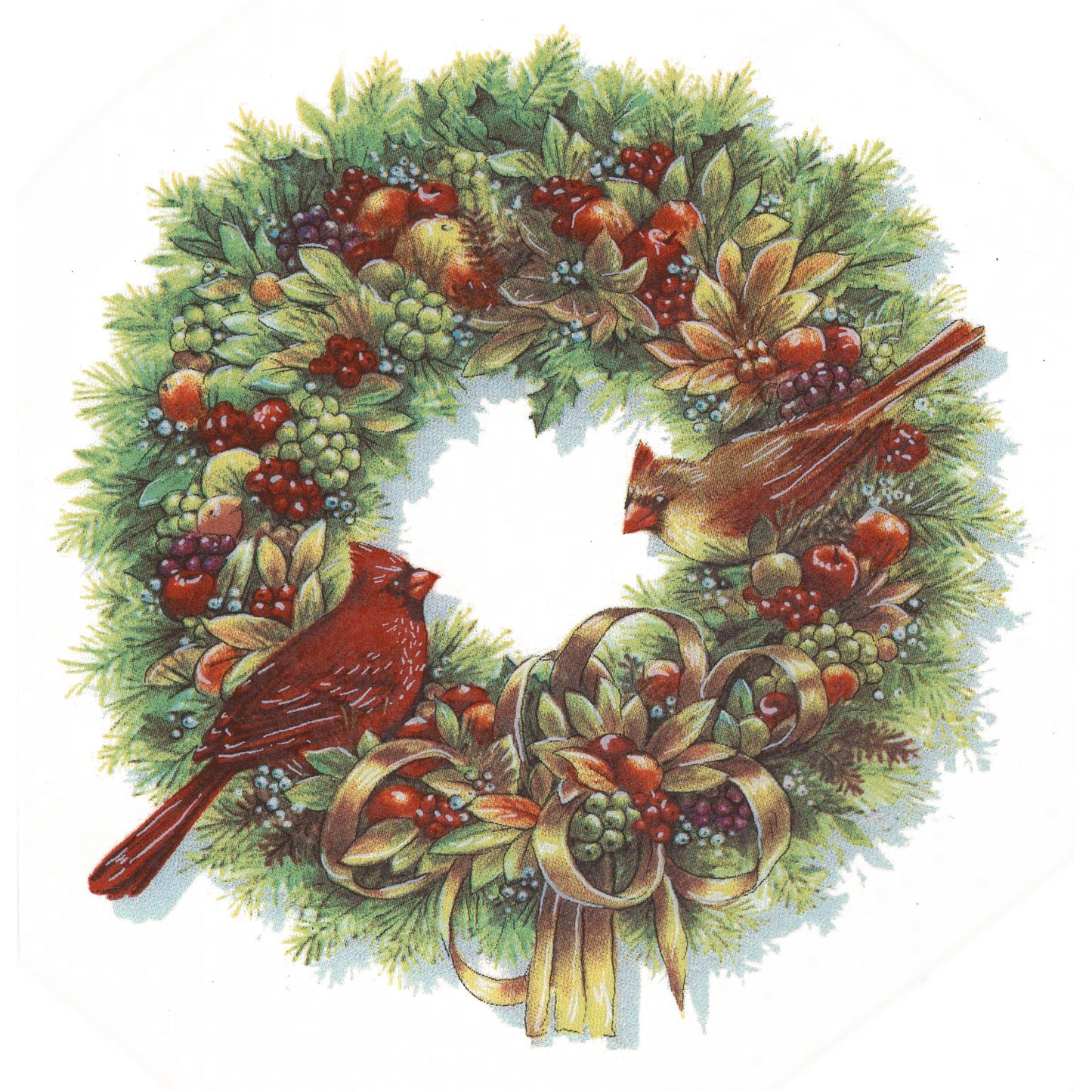Christmas Wreath Pine Fruit Cardinal Overglaze Ceramic Decals