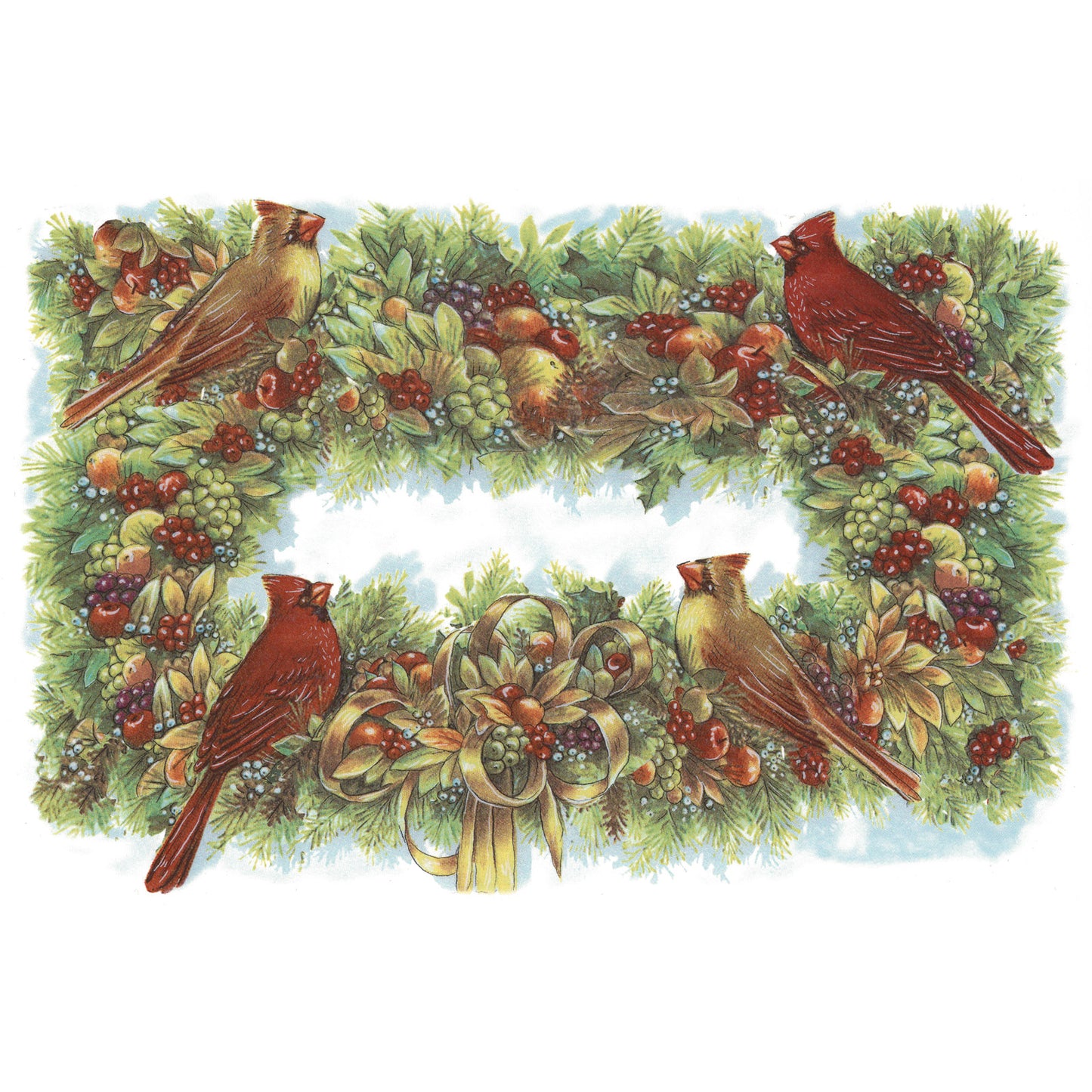 Christmas Wreath Pine Fruit Cardinal Tray Overglaze Ceramic Decals