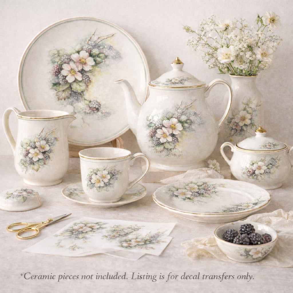 Blackberries and Flowers Overglaze Ceramic Decals