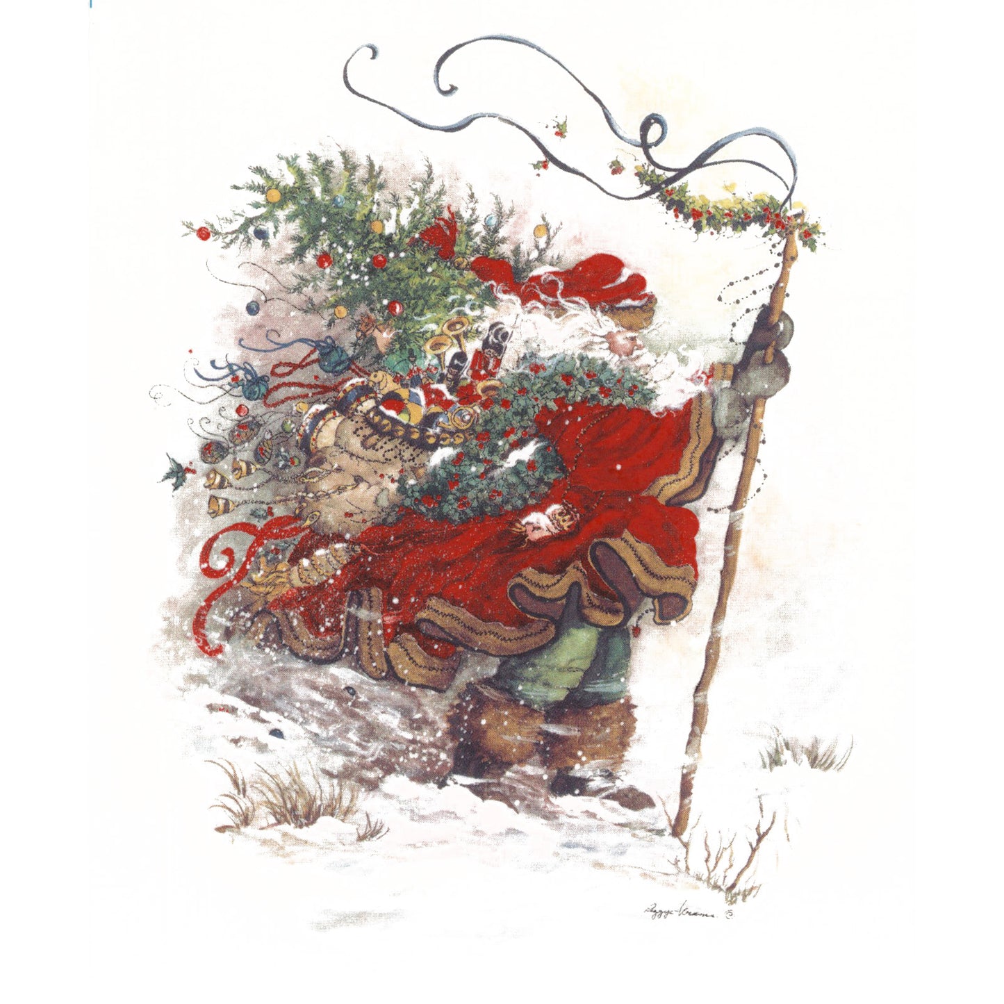 Christmas Santa Wind Swept Traveler Overglaze Ceramic Decals