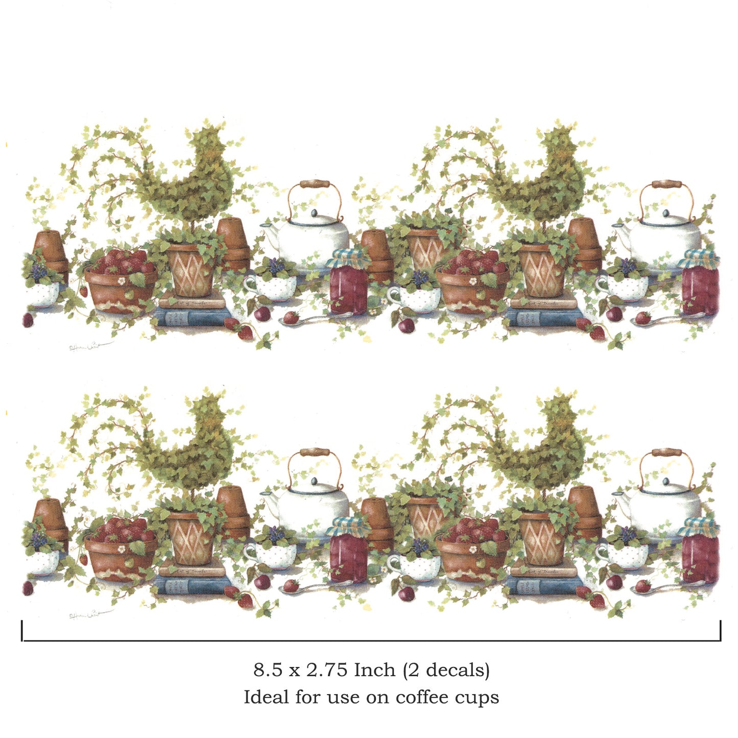 Rooster Topiary Country Kitchen Overglaze Ceramic Decals