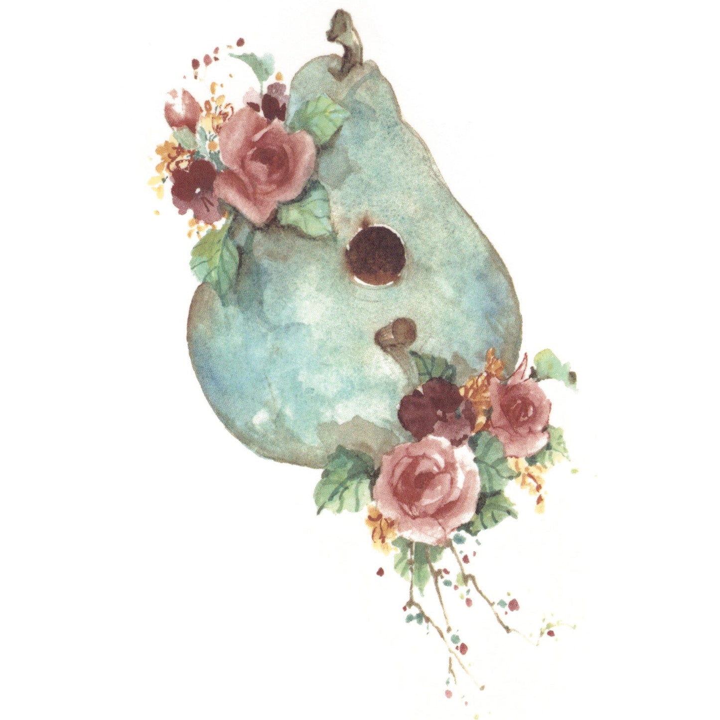 Birdhouse Pear Pink Roses Overglaze Ceramic Decals