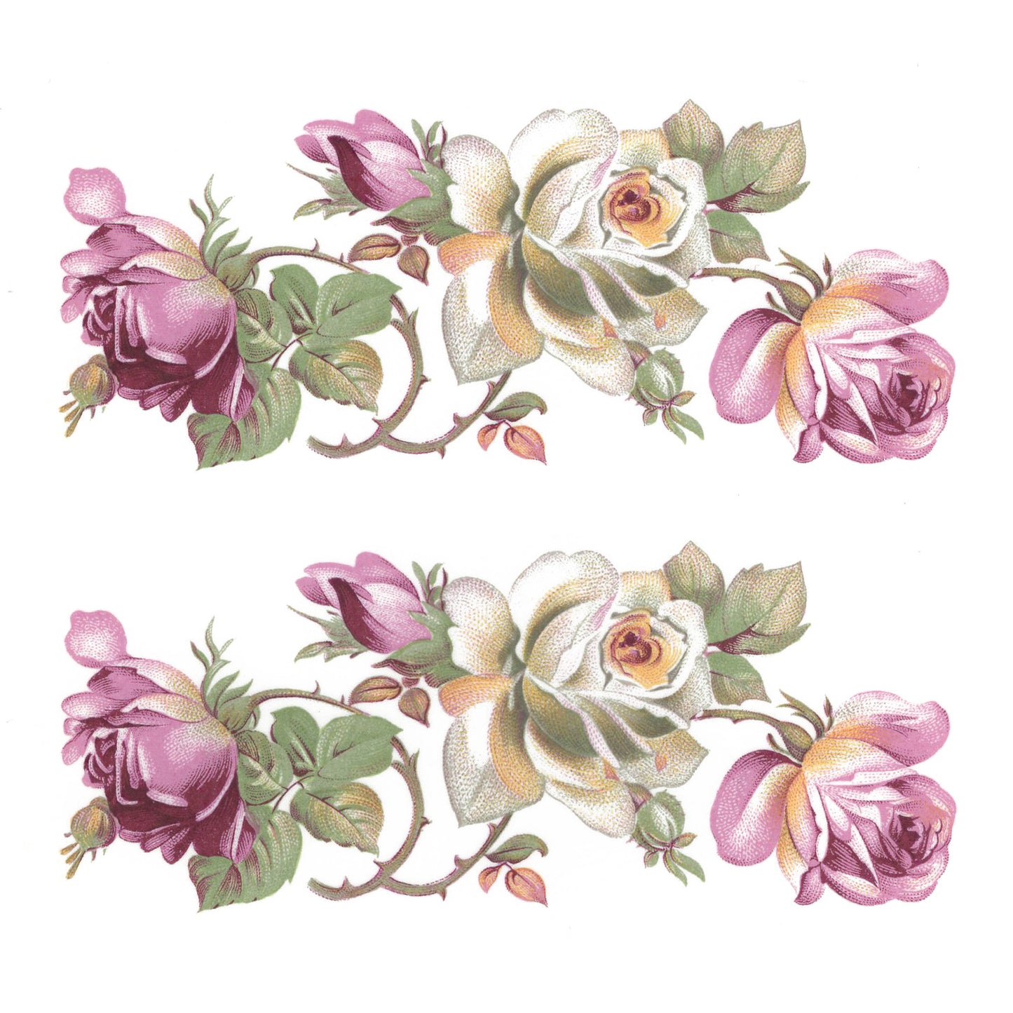Flowers Roses Geraldine Pink White Overglaze Ceramic Decals