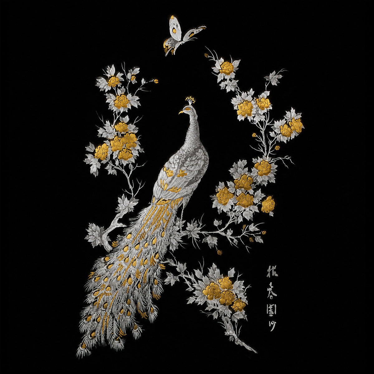 Gold and White Peacock Overglaze Ceramic Decals