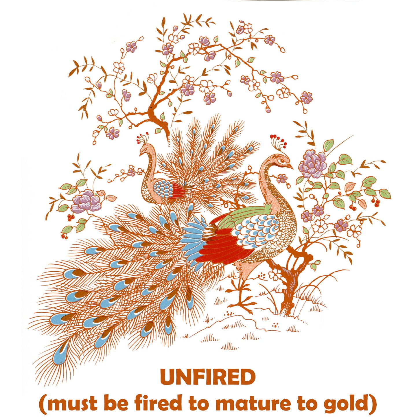 Gold Peacock Overglaze Ceramic Decals