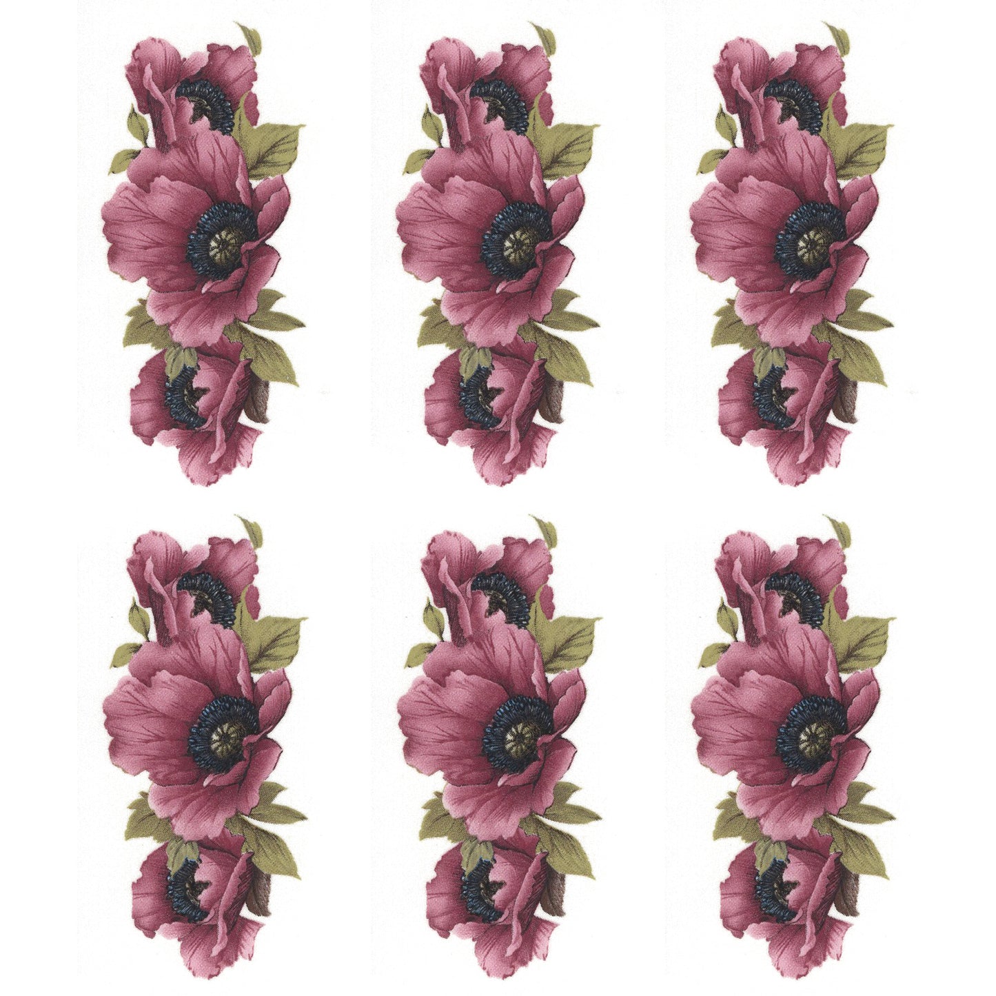 Maroon Pink Poppy Flower Long Overglaze Ceramic Decals