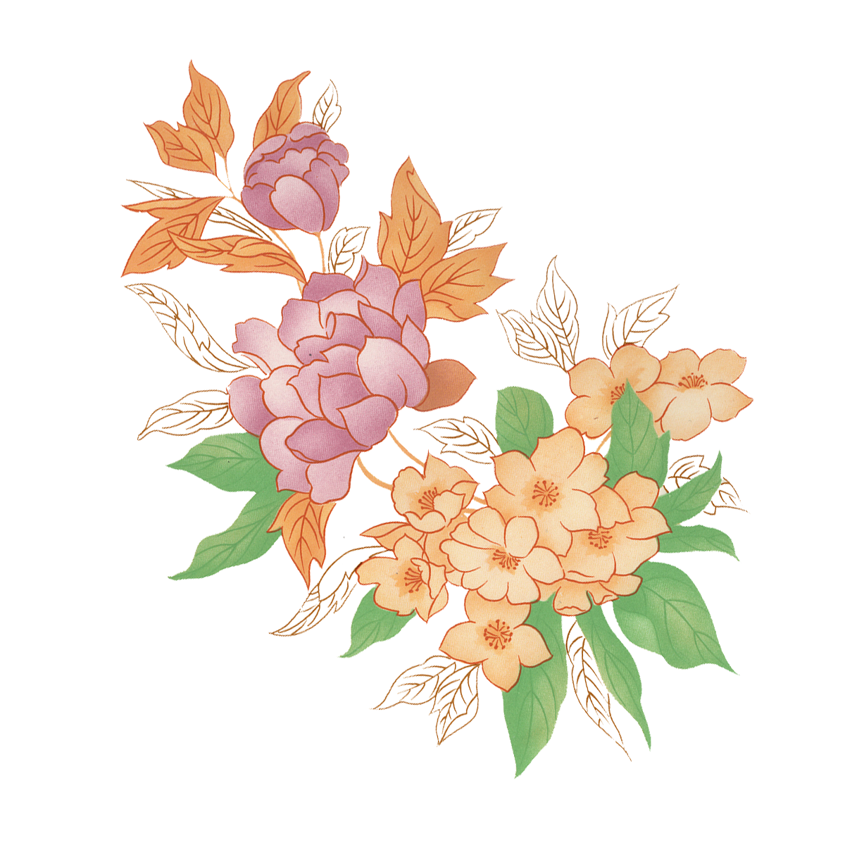 Flowers Yellow Orange Gold Accents Overglaze Ceramic Decals