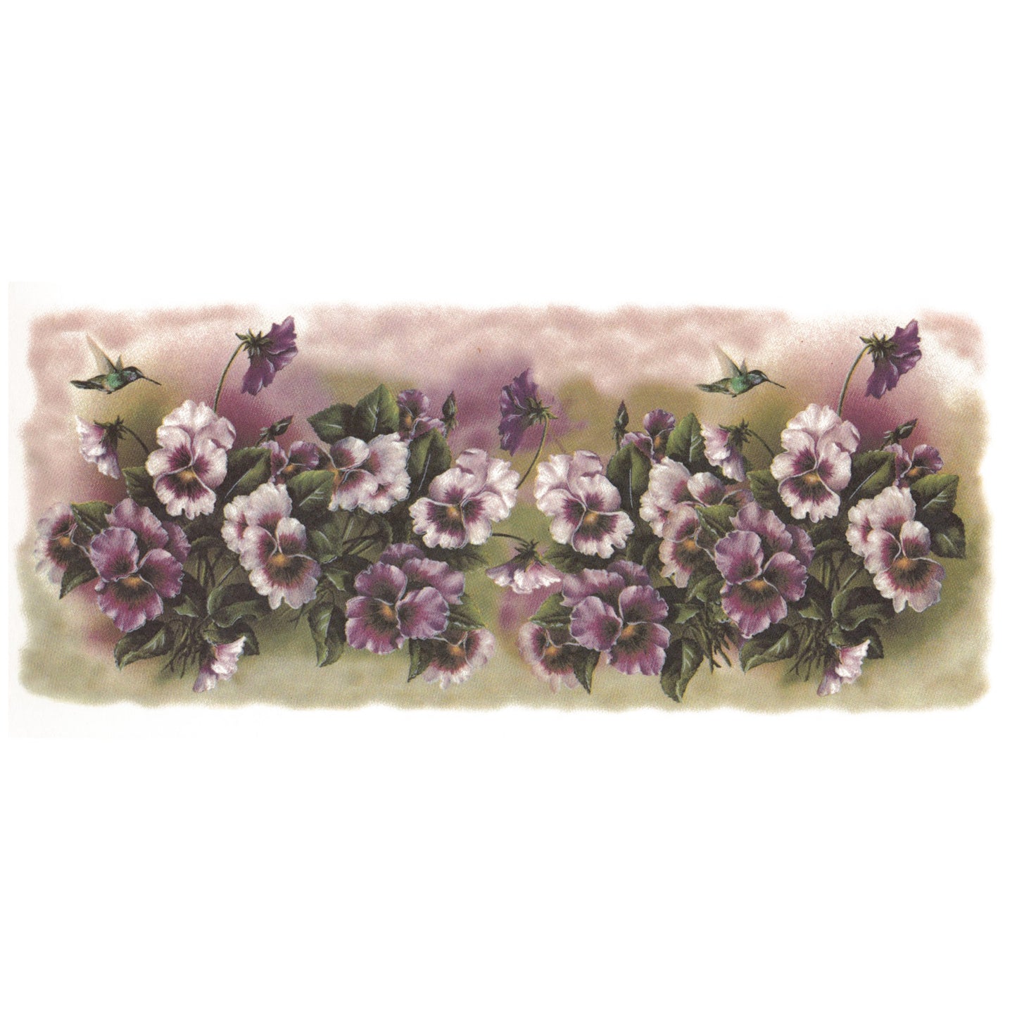 Flowers Purple Pansies Hummingbird Overglaze Ceramic Decals