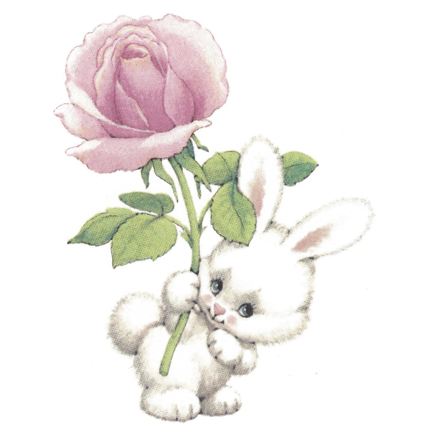 White Easter Bunny and Rose Overglaze Waterslide Ceramic Decals