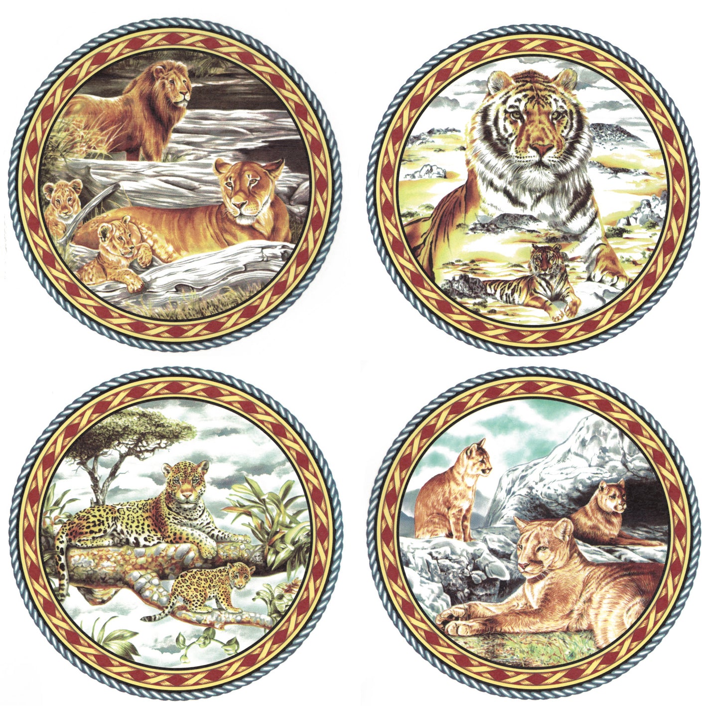 Kenya Wild Cats Round with Border Overglaze Waterslide Ceramic Decals