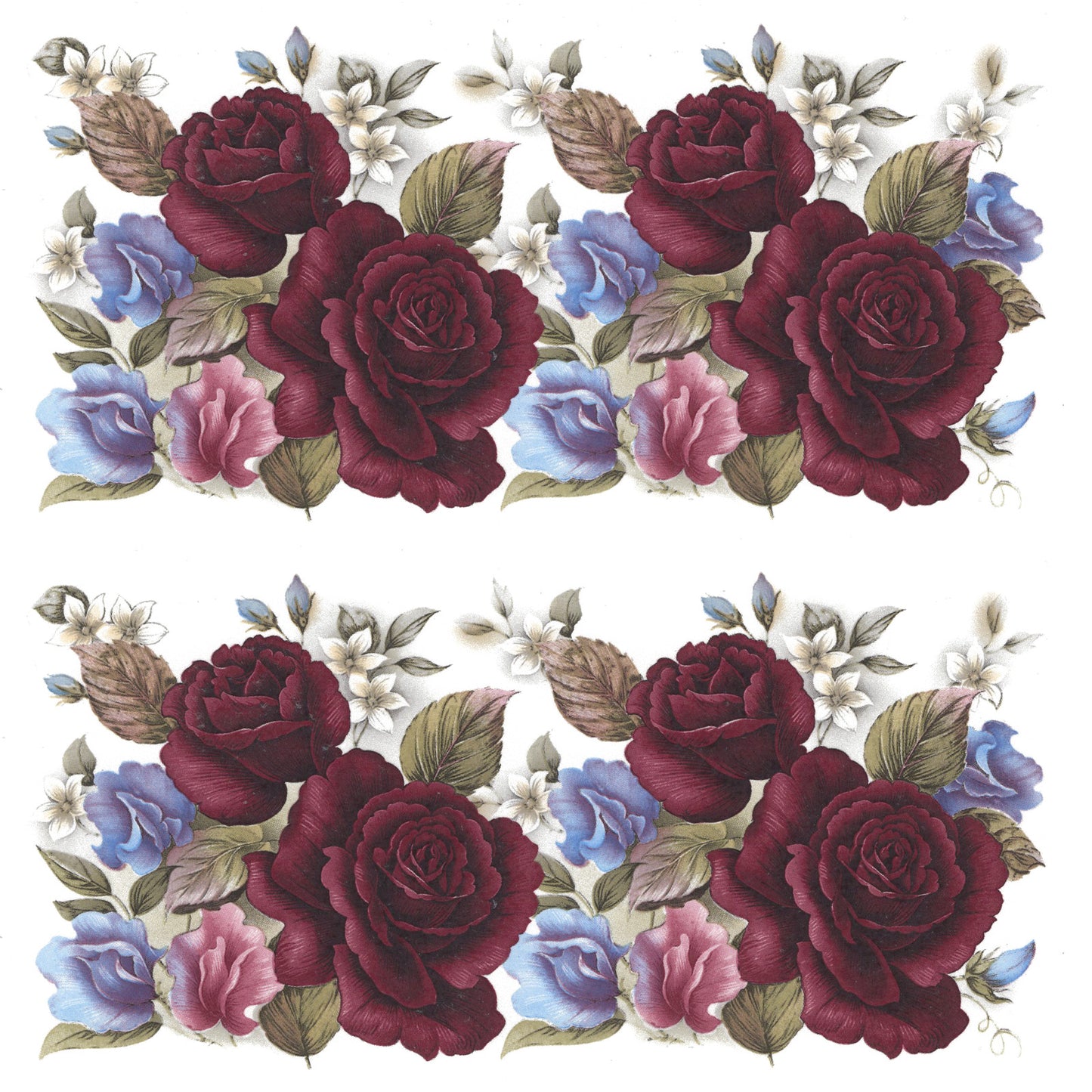 Blue Burgundy Flower Mug Cup Wrap Waterslide Ceramic Decal