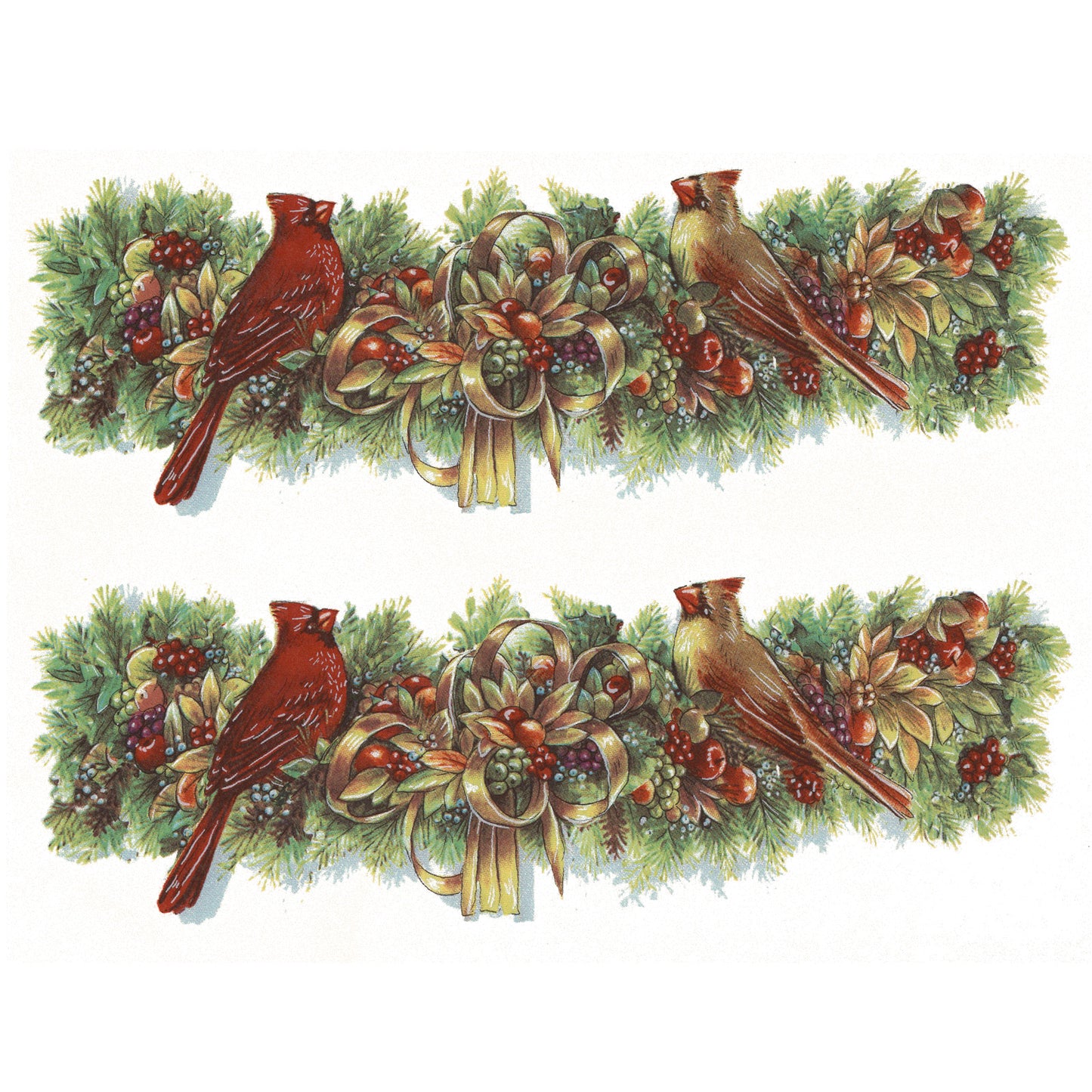 Christmas Wreath Pine Fruit Cardinal Mug Wrap Overglaze Ceramic Decals