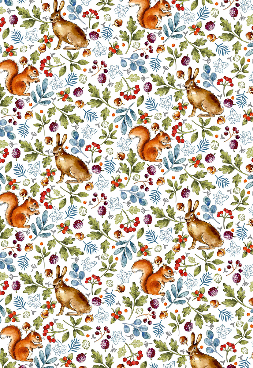 Allover Chintz Woodland Animals 9 x 13.5 Inch Overglaze Ceramic Decal Sheet