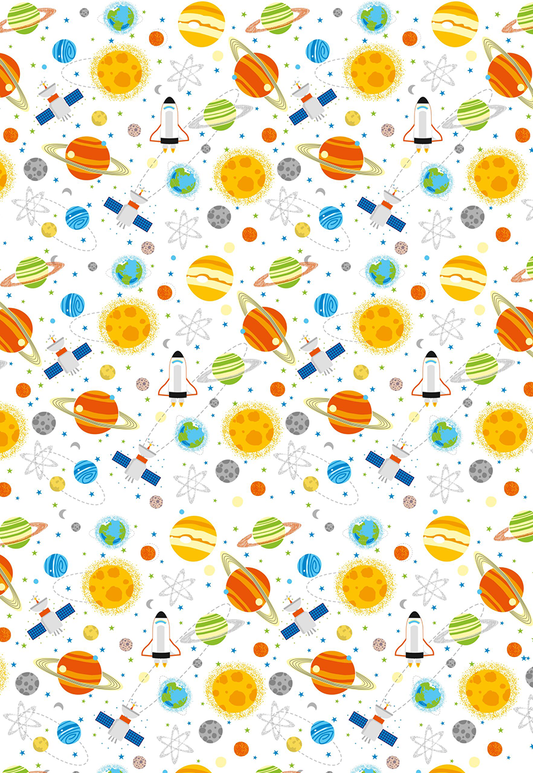 Allover Chintz Outer Space Planets Rockets 9 x 13.5 Inch Overglaze Ceramic Decal Sheet