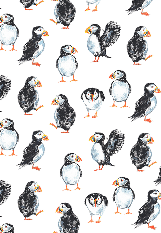 Allover Chintz Puffins at Play 9 x 13.5 Inch Overglaze Ceramic Decal Sheet