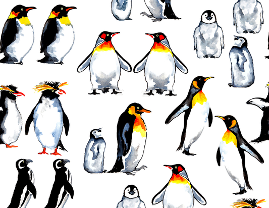 Allover Chintz Penguins at Play 9 x 13.5 Inch Overglaze Ceramic Decal Sheet