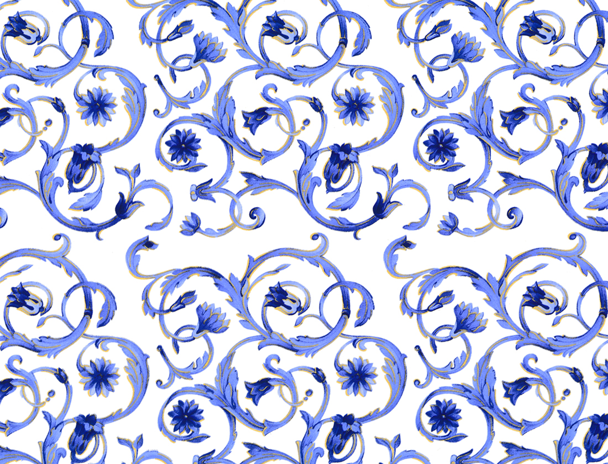 Allover Chintz Blue Scroll 9 x 13.5 Inch Overglaze Ceramic Decal Sheet