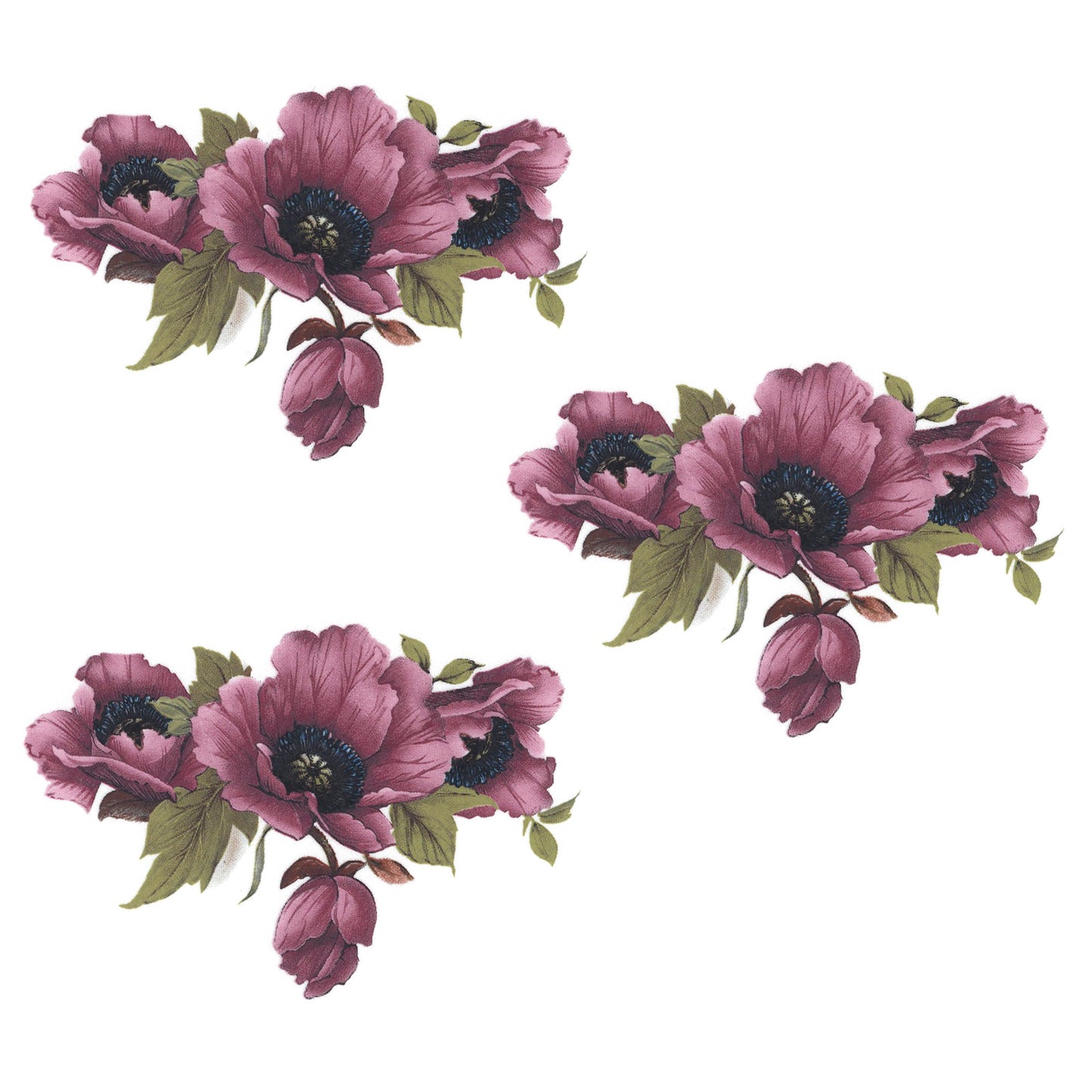 Maroon Pink Poppy Flower Spray H Overglaze Ceramic Decals