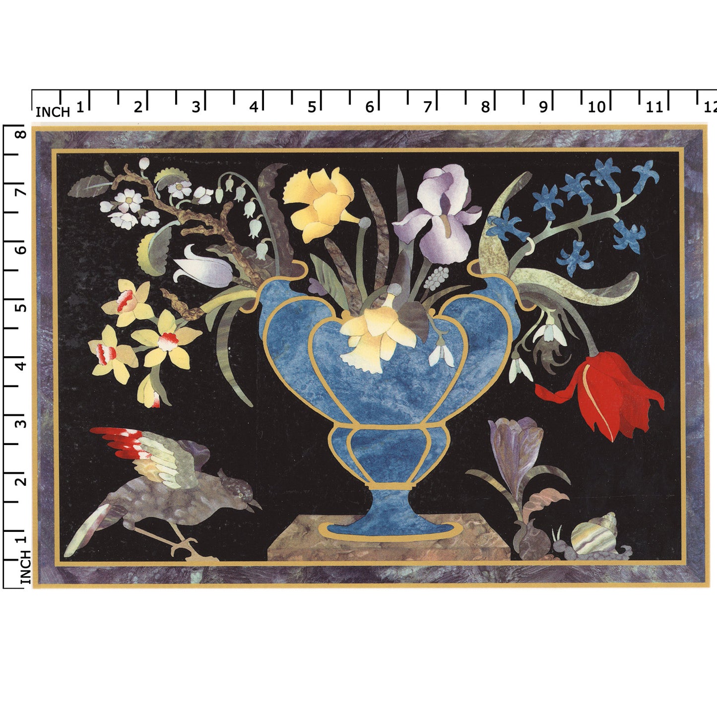 Venus Blue Flower Vase Tray 12 Inch Overglaze Waterslide Ceramic Decals