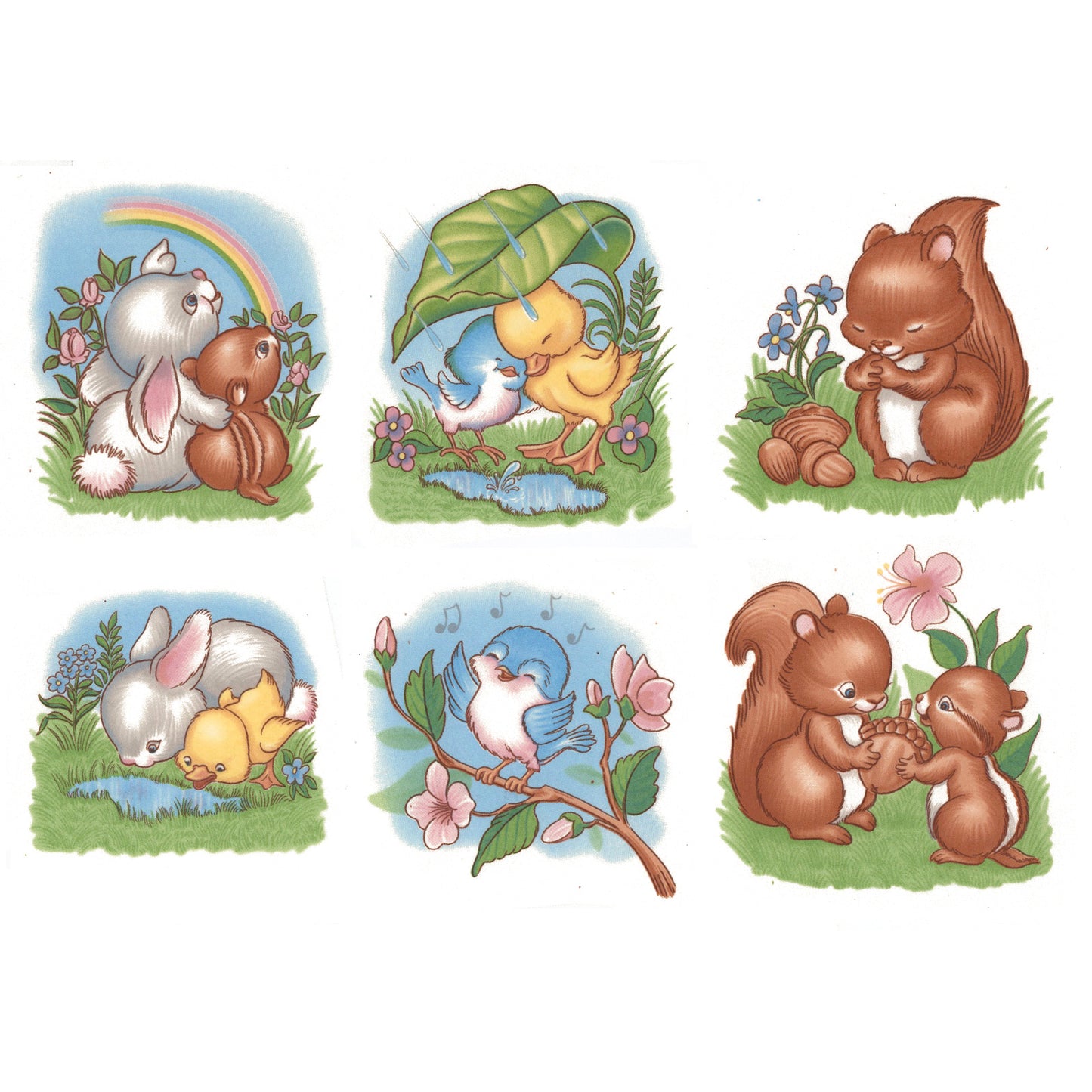 Spring Bunny Duckling Bluebird 6 pcs Overglaze Waterslide Ceramic Decals