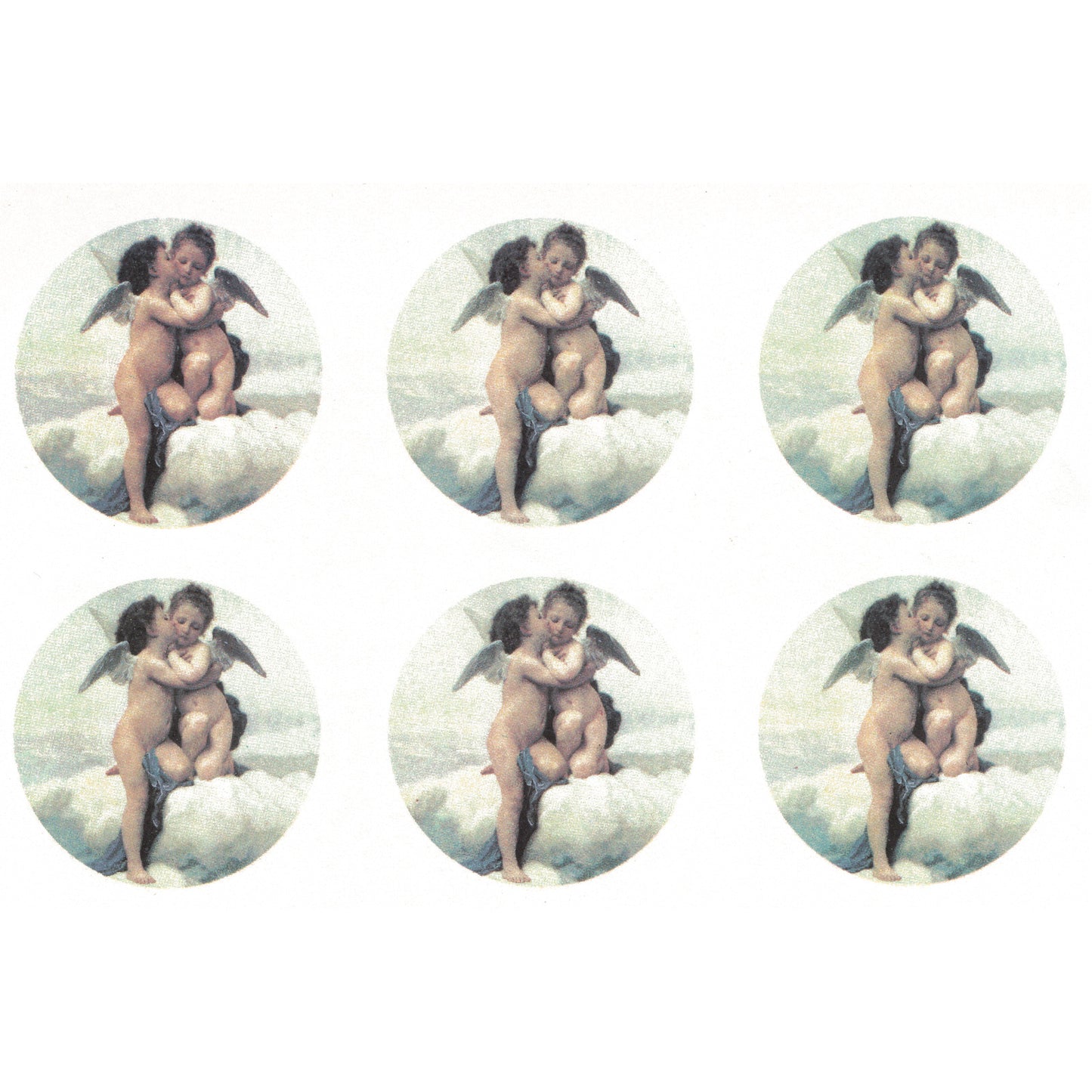Angels Cherubs Kissing 6pcs 2 Inch Overglaze Waterslide Ceramic Decals