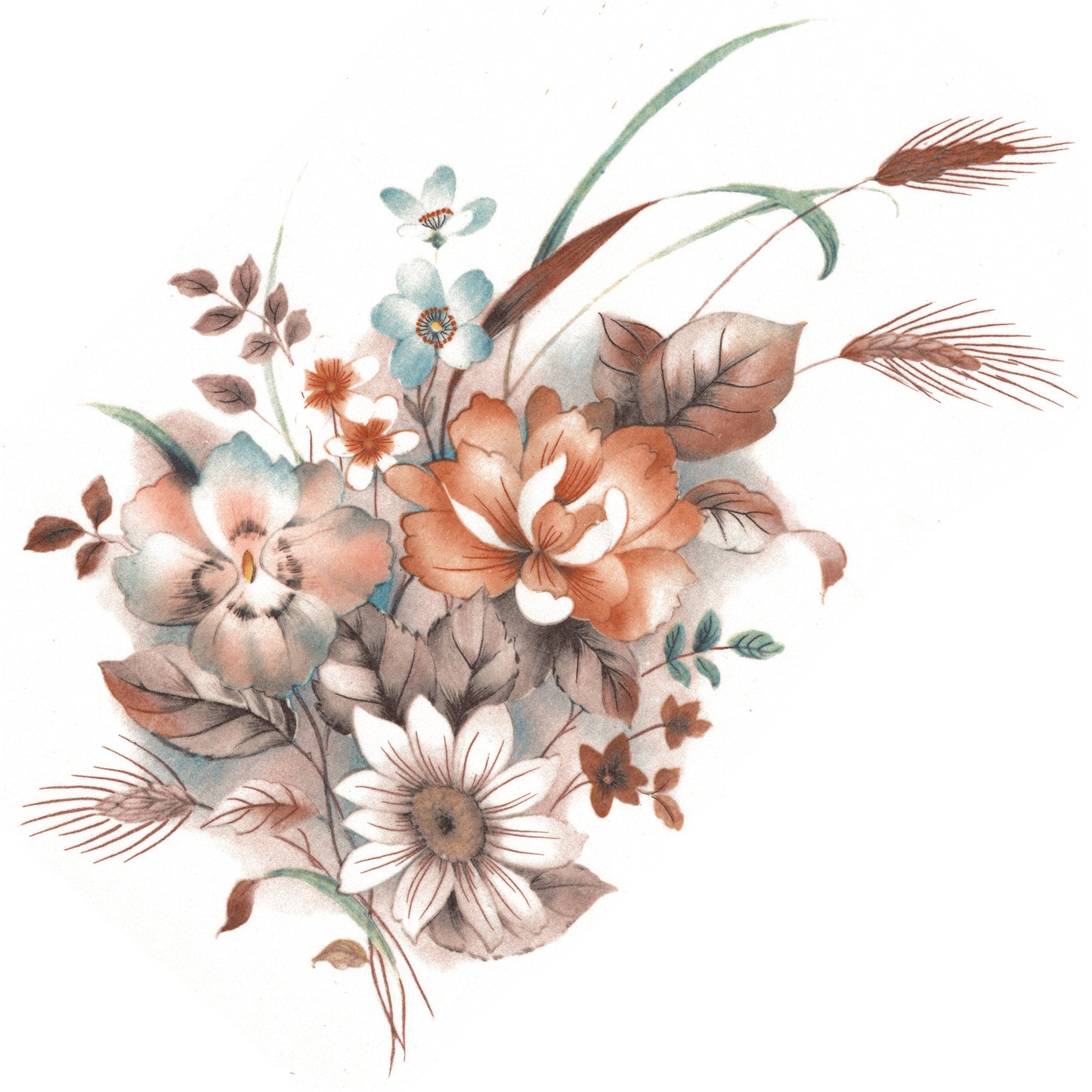 Vintage Earthy Floral Medley Bouquet Flowers Overglaze Waterslide Ceramic Decals