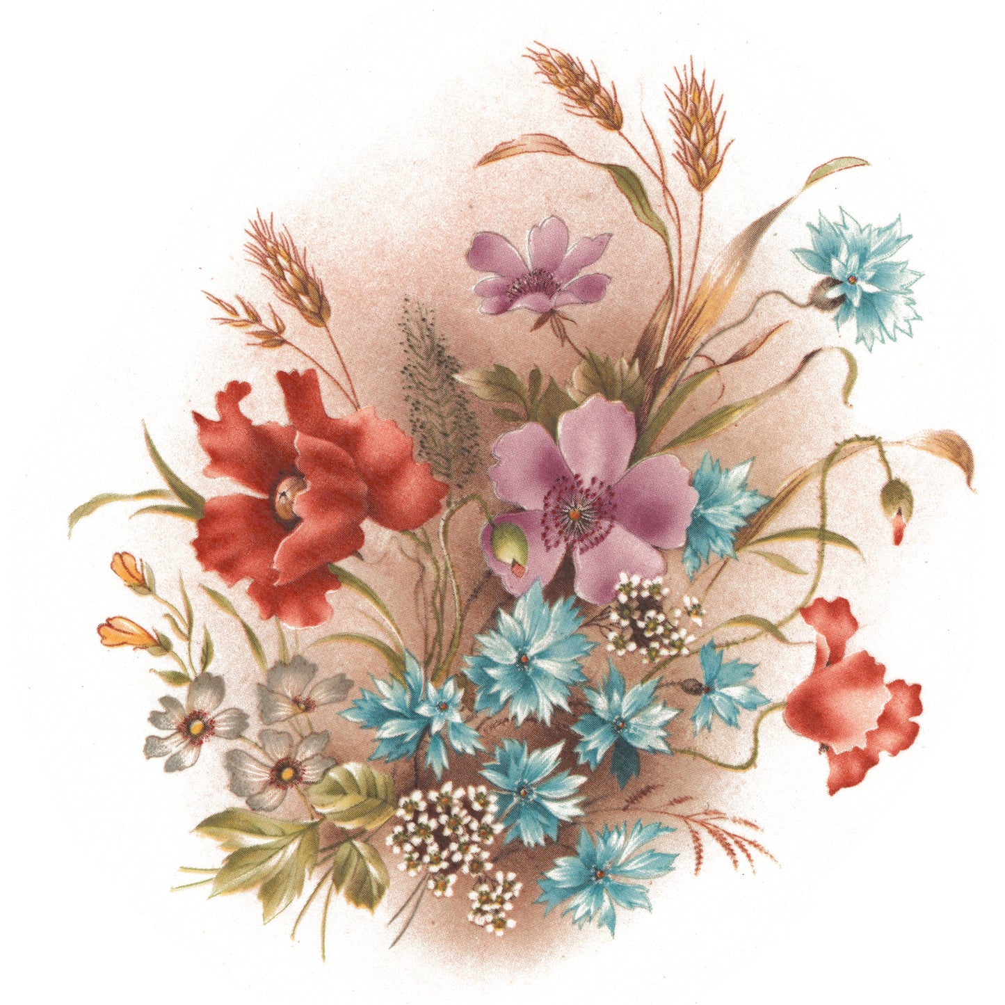 Vintage Floral Bouquet Warm Tones Overglaze Waterslide Ceramic Decals
