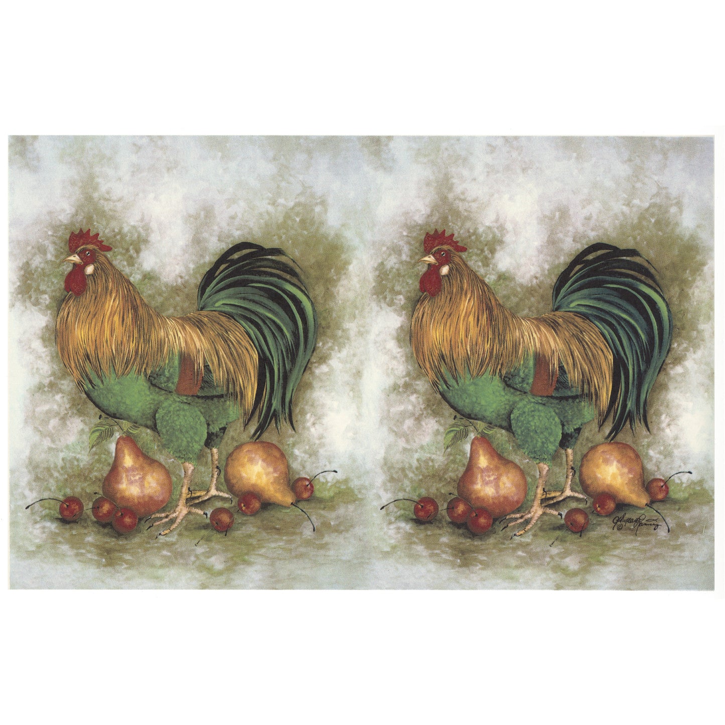 Rooster Pears Cherries Tray Mural Overglaze Waterslide Ceramic Decal