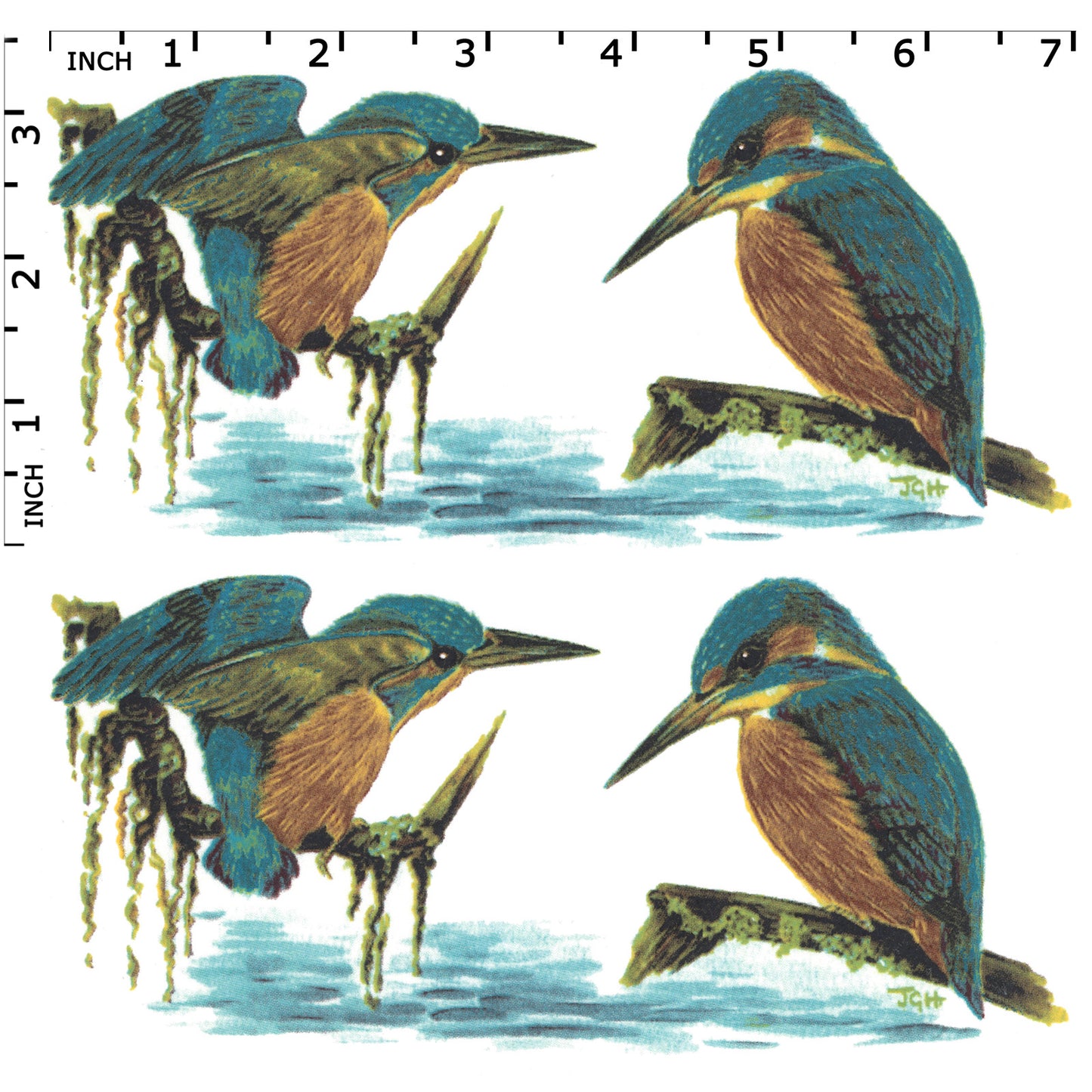 Kingfisher Birds Mug Wrap 7 Inch 2 pcs Overglaze Waterslide Ceramic Decal