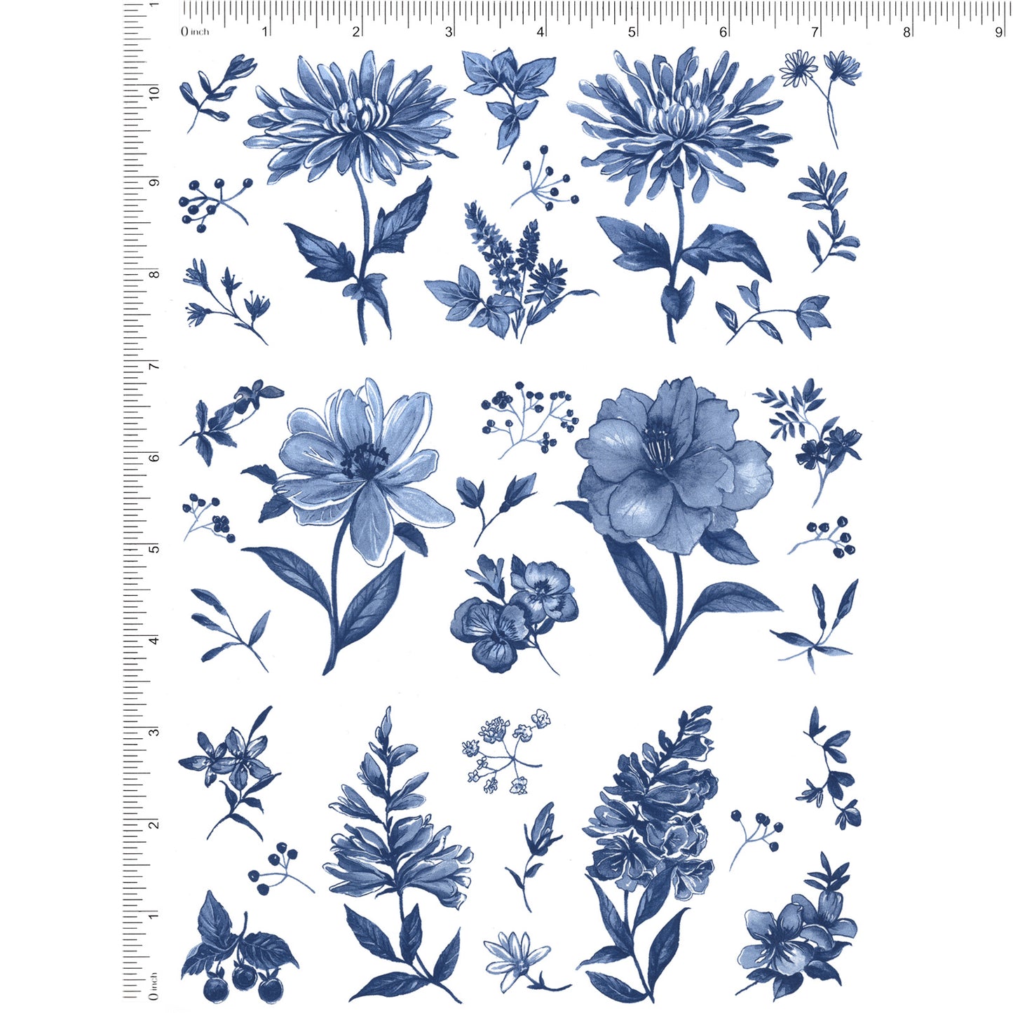 Blue Meadow Flowers Mug Wraps 7.5 Inch 3 pcs Overglaze Waterslide Ceramic Decals