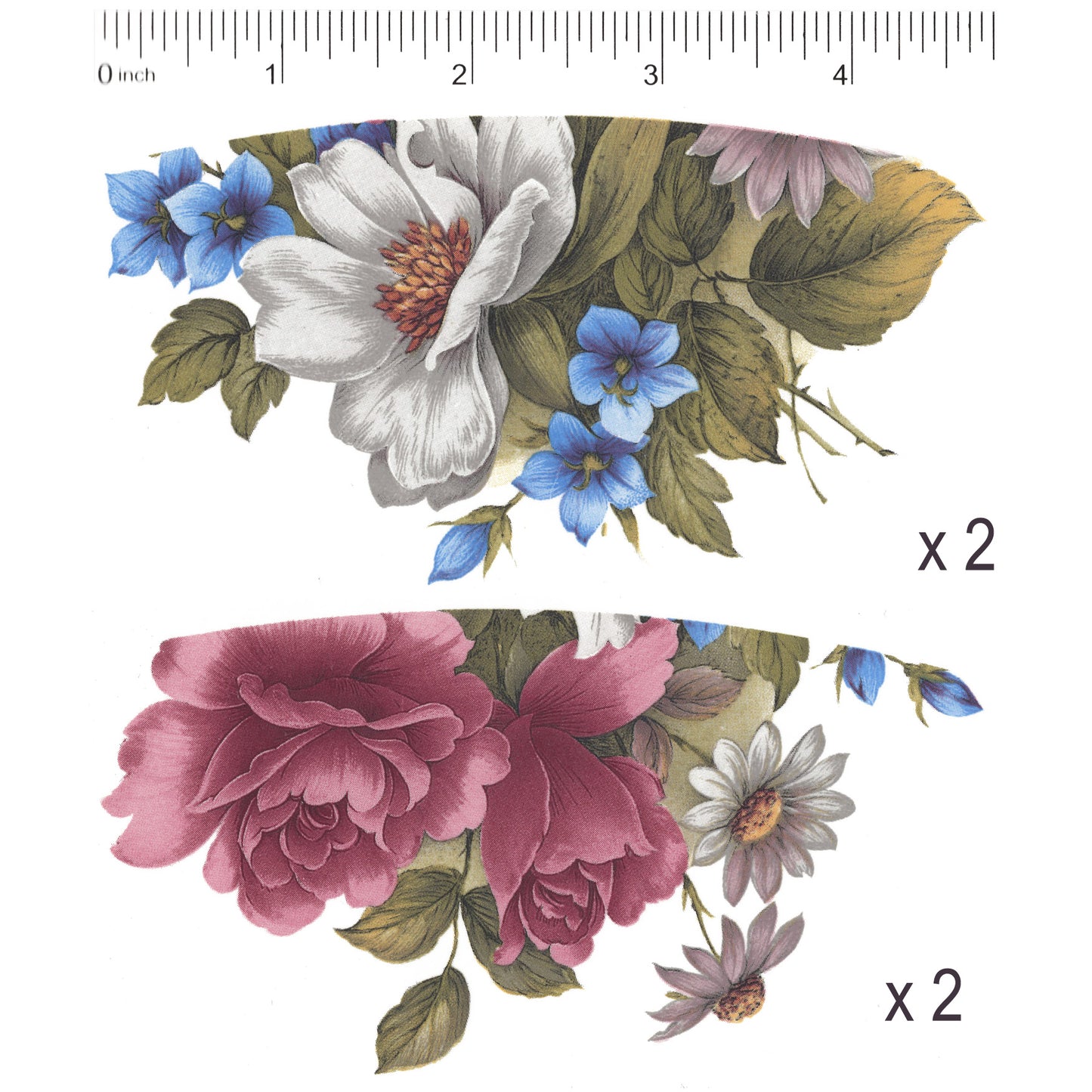Summer Flower Teacup Wrap B 4 pcs 5 Inch Overglaze Waterslide Ceramic Decals