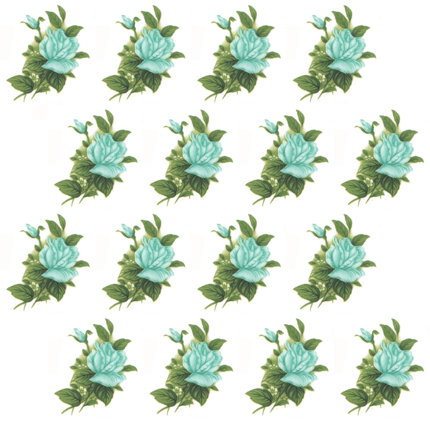 Aqua Green Rose Flower Spray 1.75 Inch 12 pcs Overglaze Waterslide Ceramic Decals